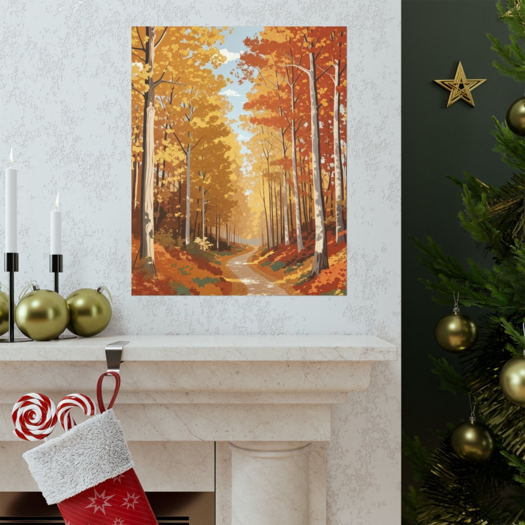 Poster print of Forest scene in the season of Fall Autumn hung on a wall | Janlyn's Crafts