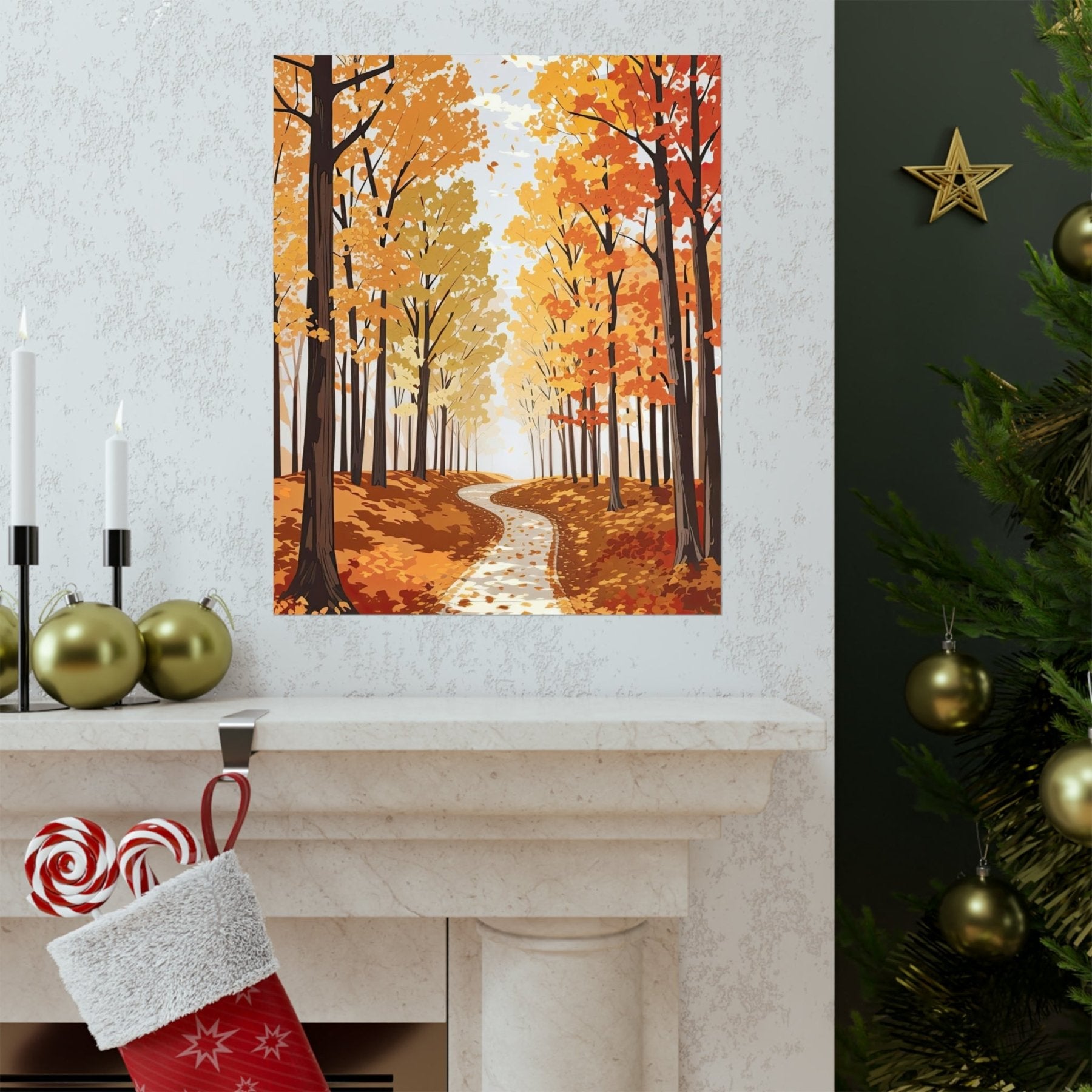 Poster print of Forest scene in the season of Fall Autumn hung on a wall | Janlyn's Crafts