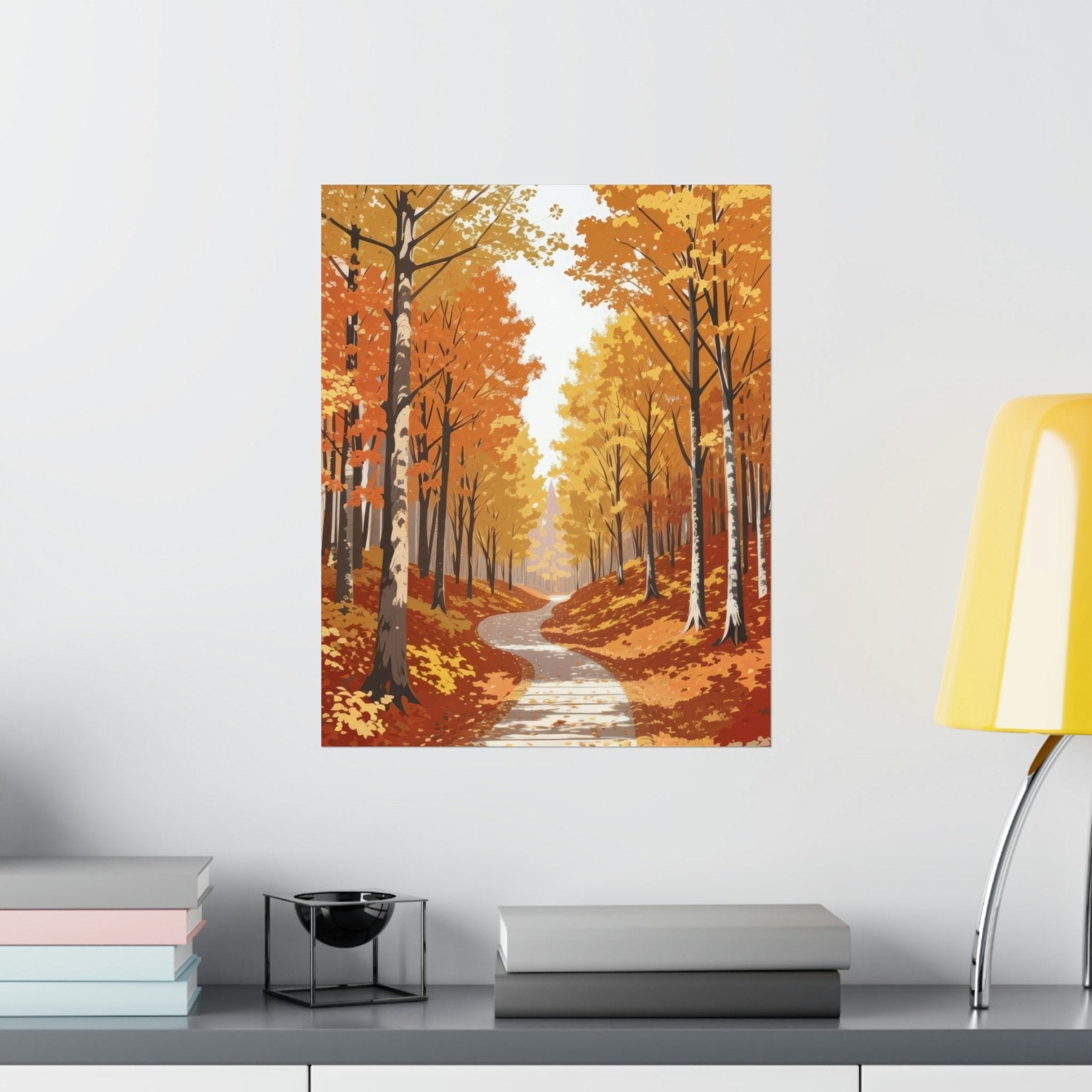 Poster print of Forest scene in the season of Fall Autumn hung on a wall in available print sizes | Janlyn's Crafts