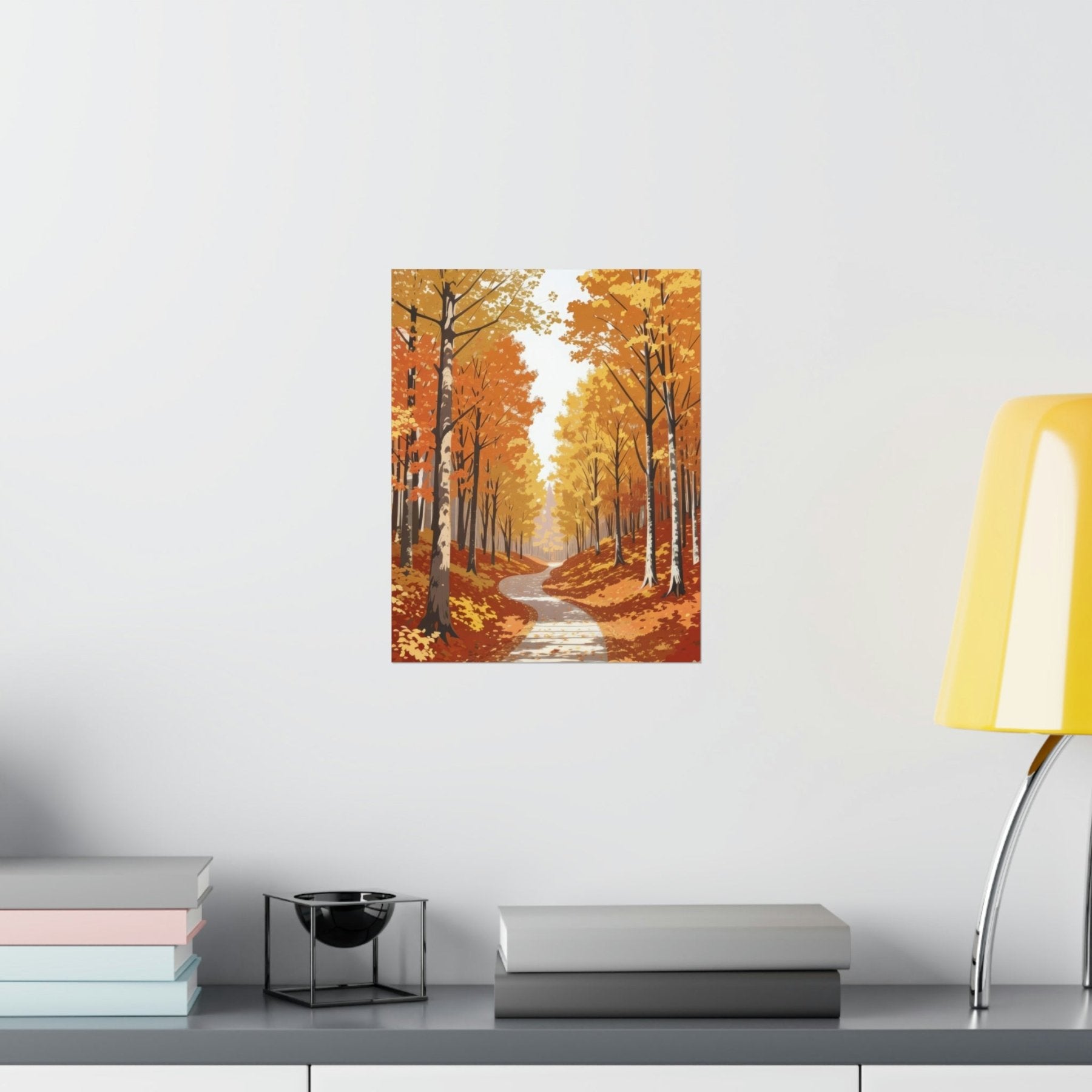 Poster print of Forest scene in the season of Fall Autumn hung on a wall in available print sizes | Janlyn's Crafts