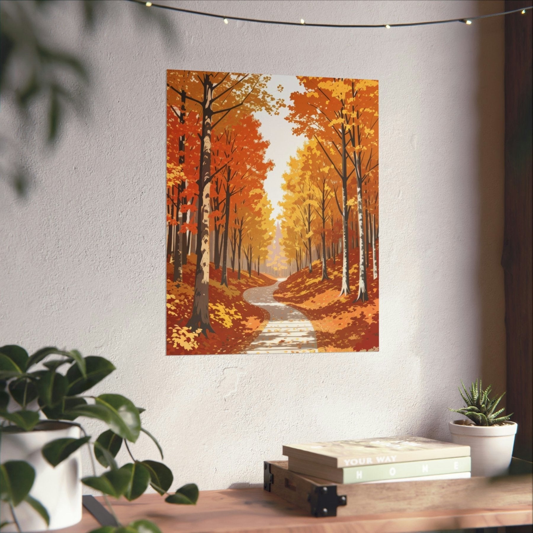 Poster print of Forest scene in the season of Fall Autumn hung on a wall in available print sizes | Janlyn's Crafts