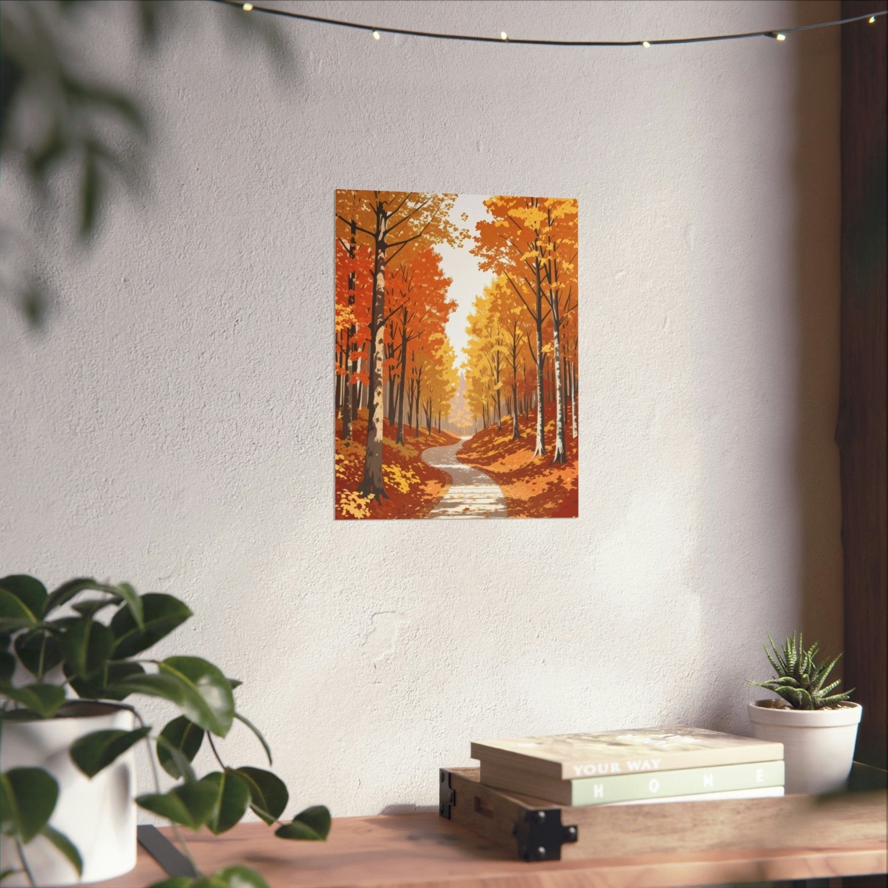 Poster print of Forest scene in the season of Fall Autumn hung on a wall in available print sizes | Janlyn's Crafts