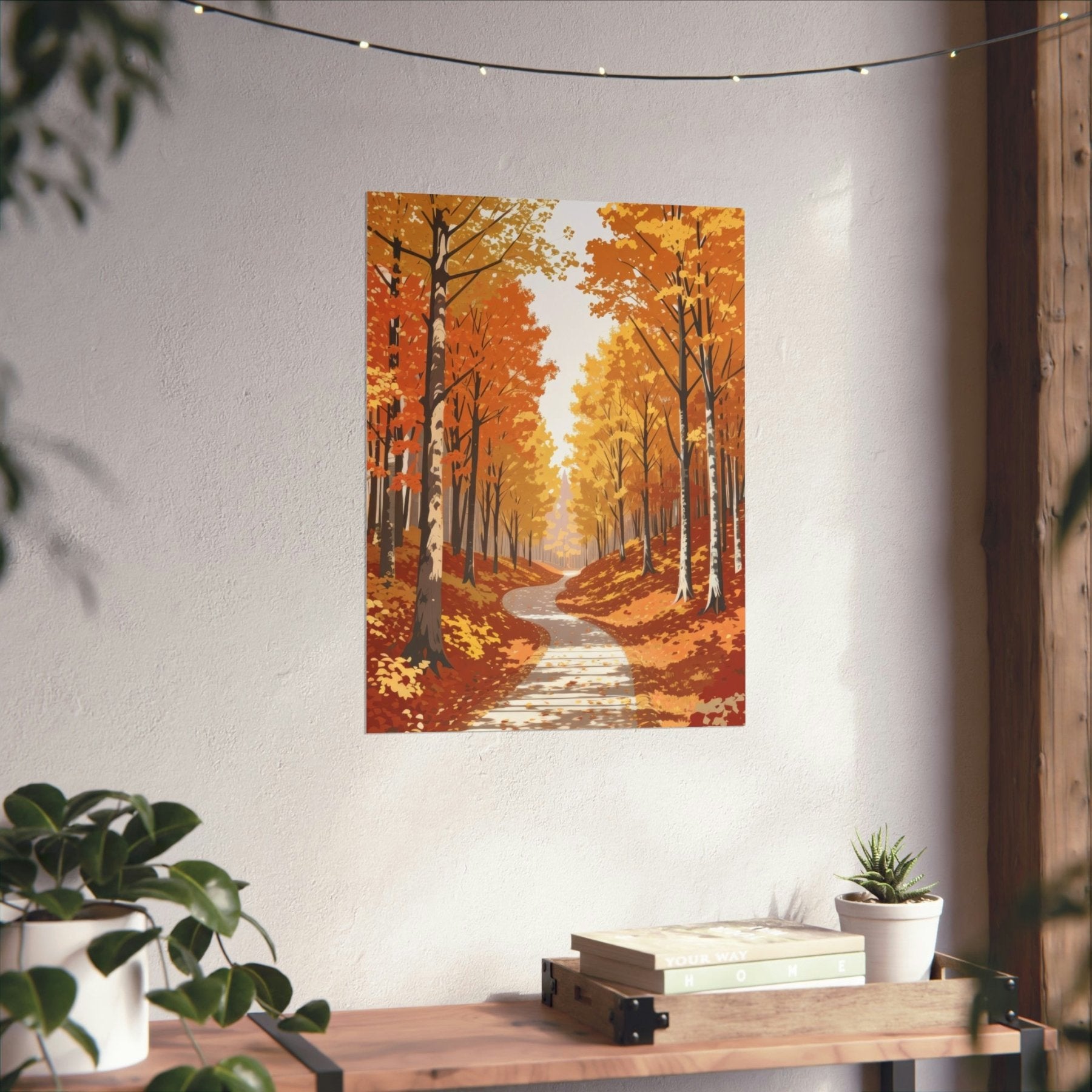 Poster print of Forest scene in the season of Fall Autumn hung on a wall in available print sizes | Janlyn's Crafts