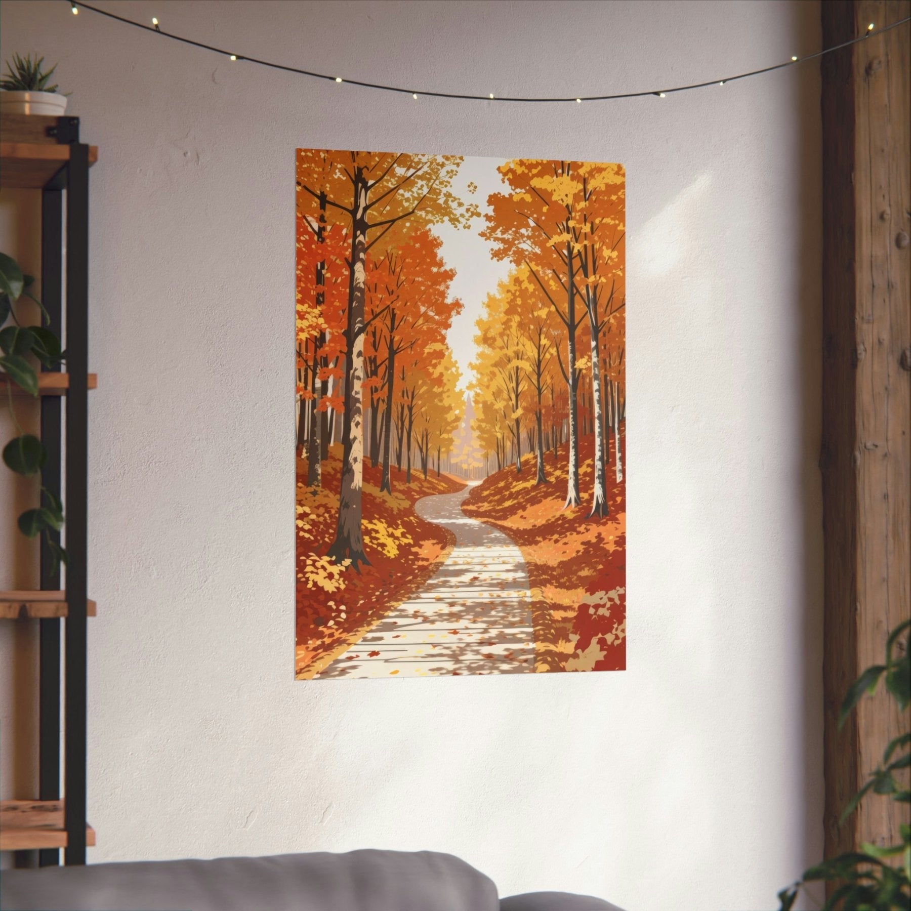 Poster print of Forest scene in the season of Fall Autumn hung on a wall in available print sizes | Janlyn's Crafts