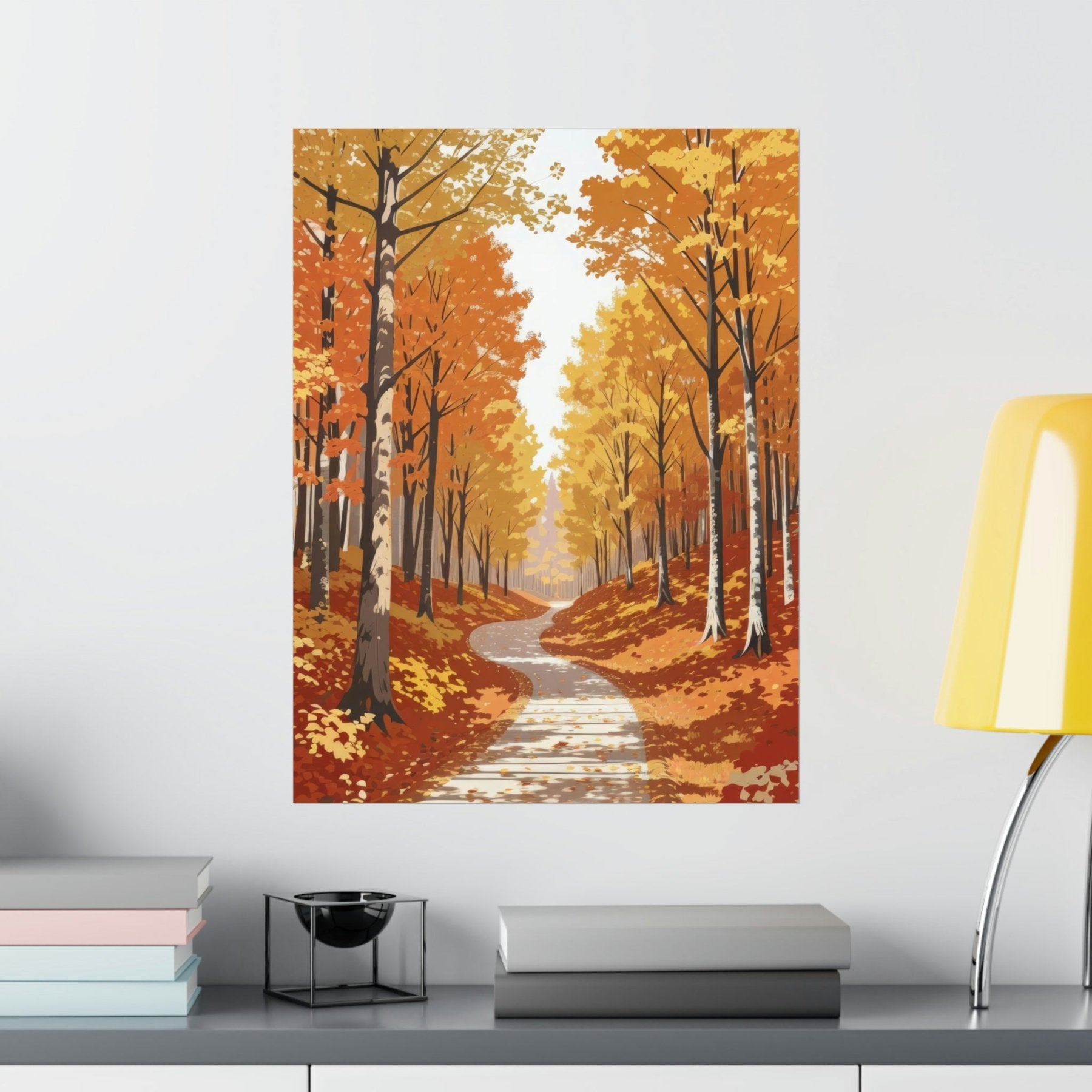 Poster print of Forest scene in the season of Fall Autumn hung on a wall in available print sizes | Janlyn's Crafts