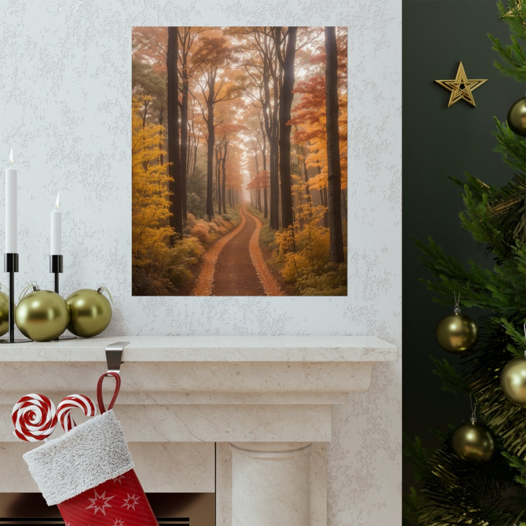 Poster print of Forest scene in the season of Fall Autumn hung on a wall | Janlyn's Crafts