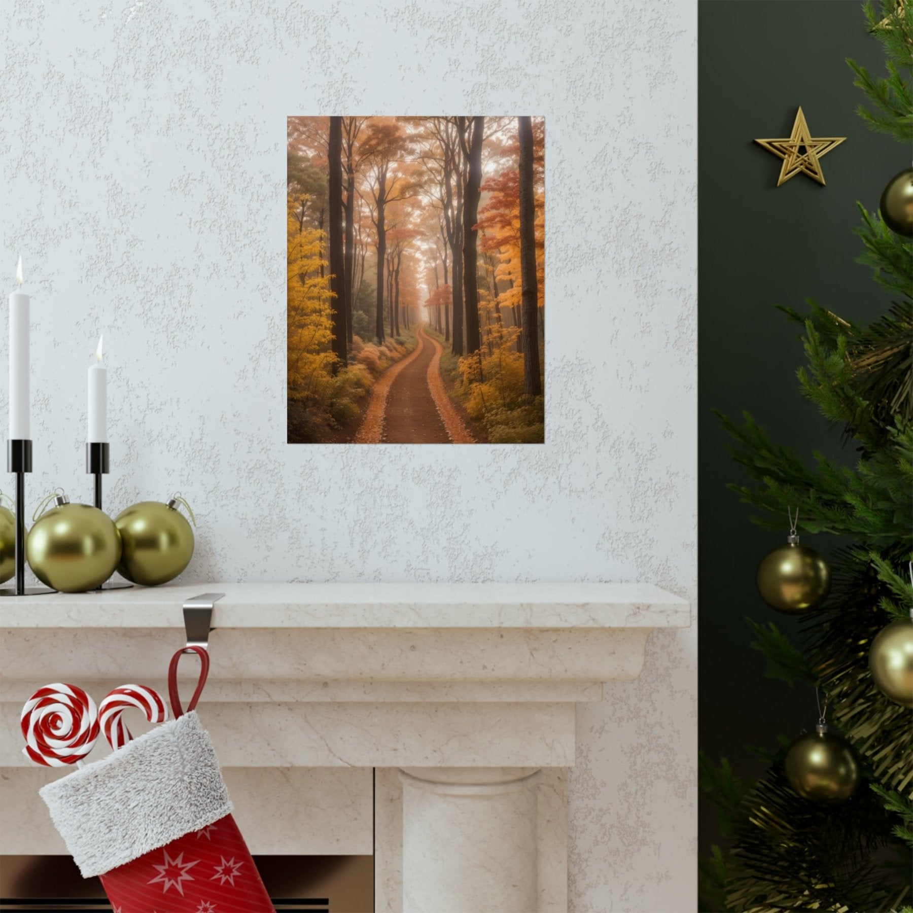 Poster print of Forest scene in the season of Fall Autumn hung on a wall | Janlyn's Crafts