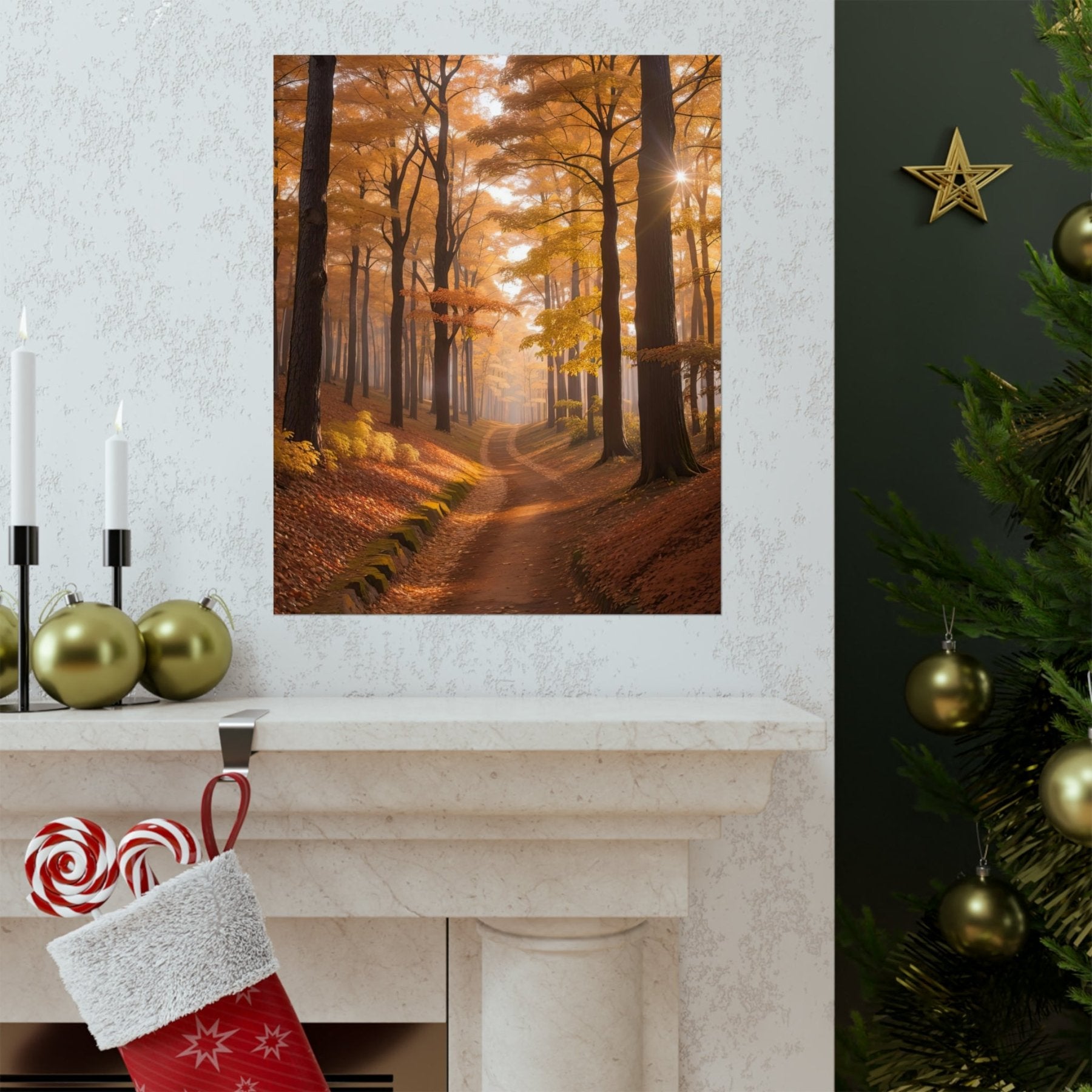 Poster print of Forest scene in the season of Fall Autumn hung on a wall | Janlyn's Crafts