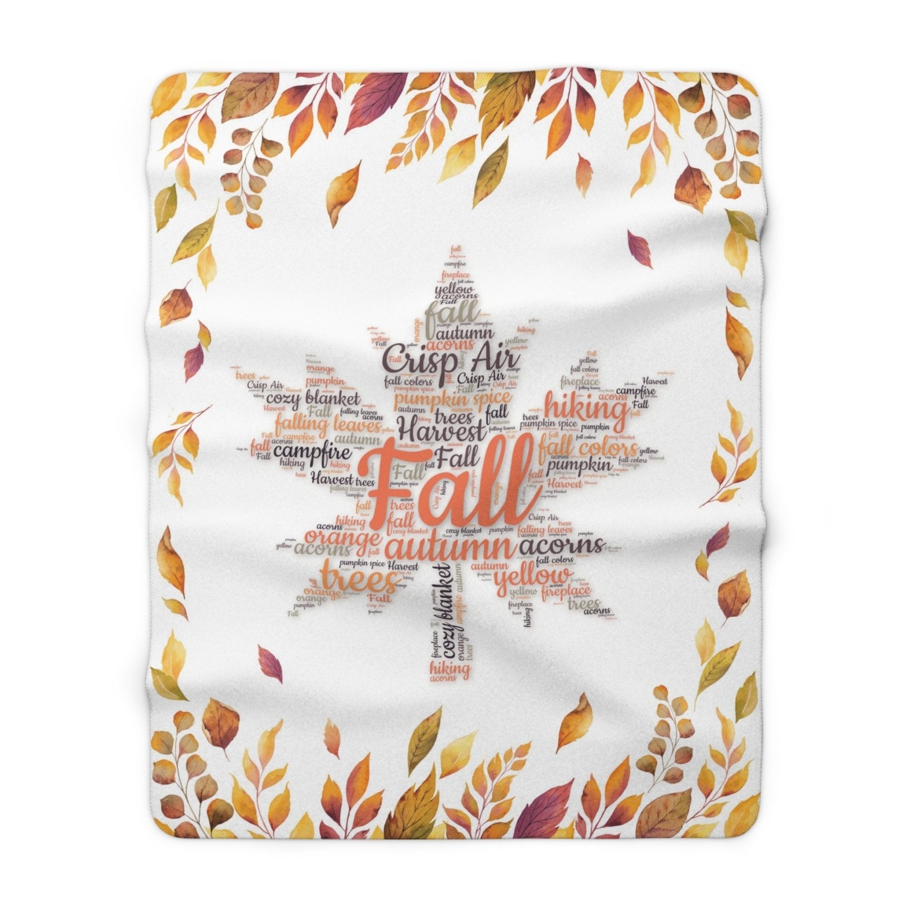 Fleece Blanket throw Fall words autumn leaves | Janlyn's Crafts