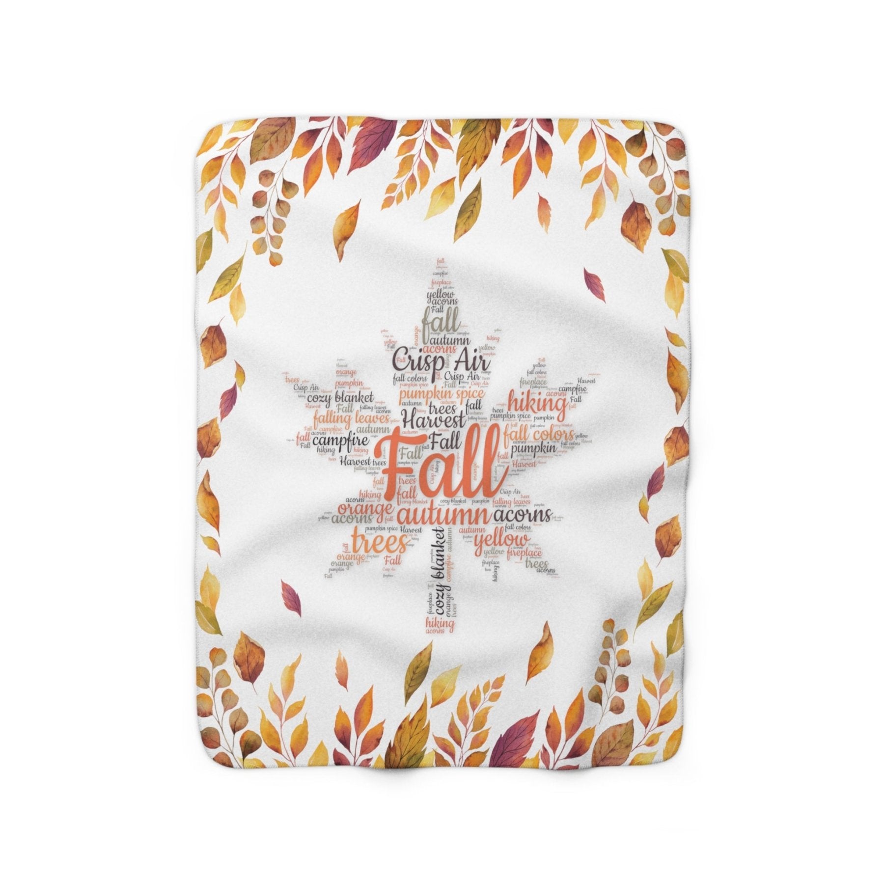 Fleece Blanket throw Fall words autumn leaves | Janlyn's Crafts