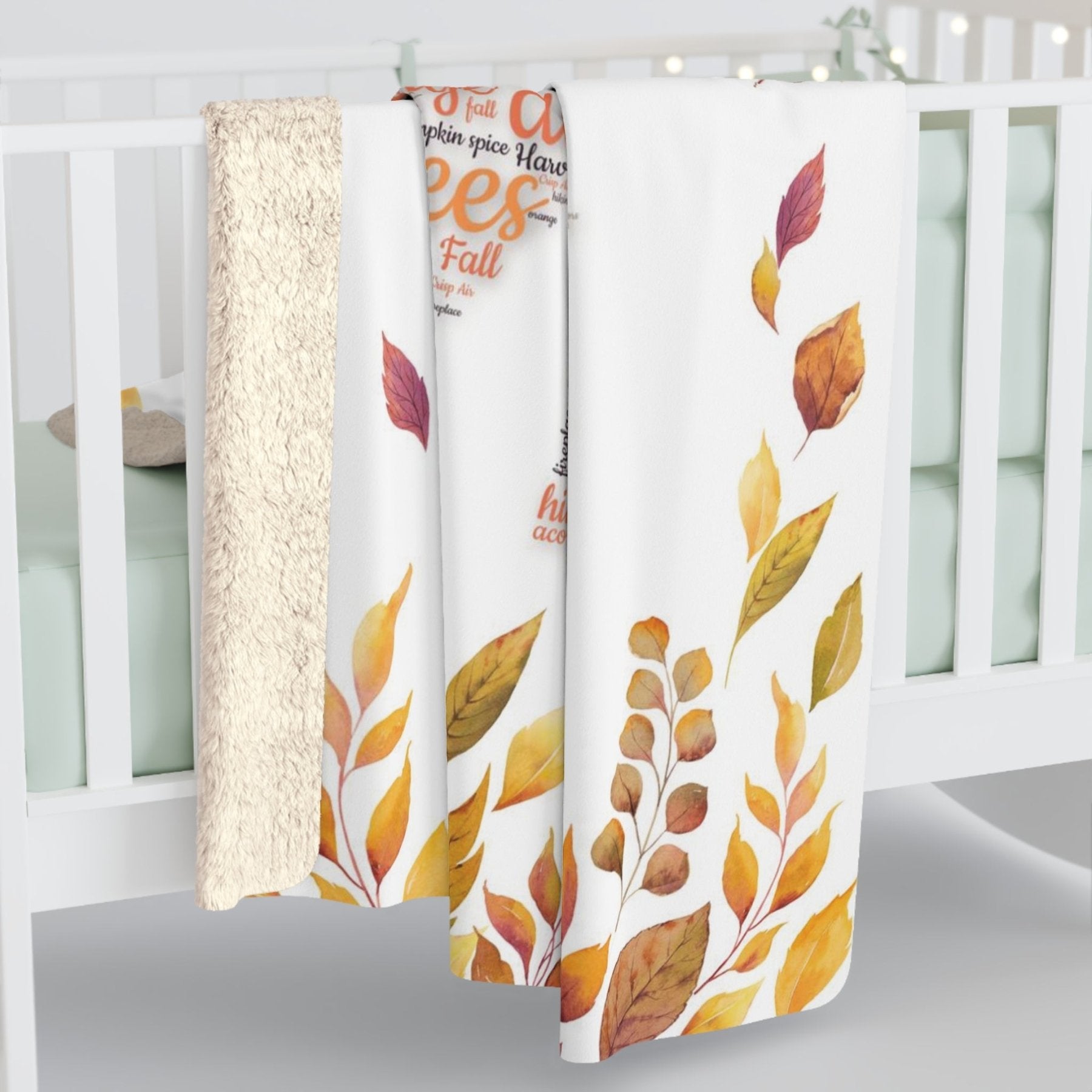 Fleece Blanket throw Fall words autumn leaves mockup | Janlyn's Crafts