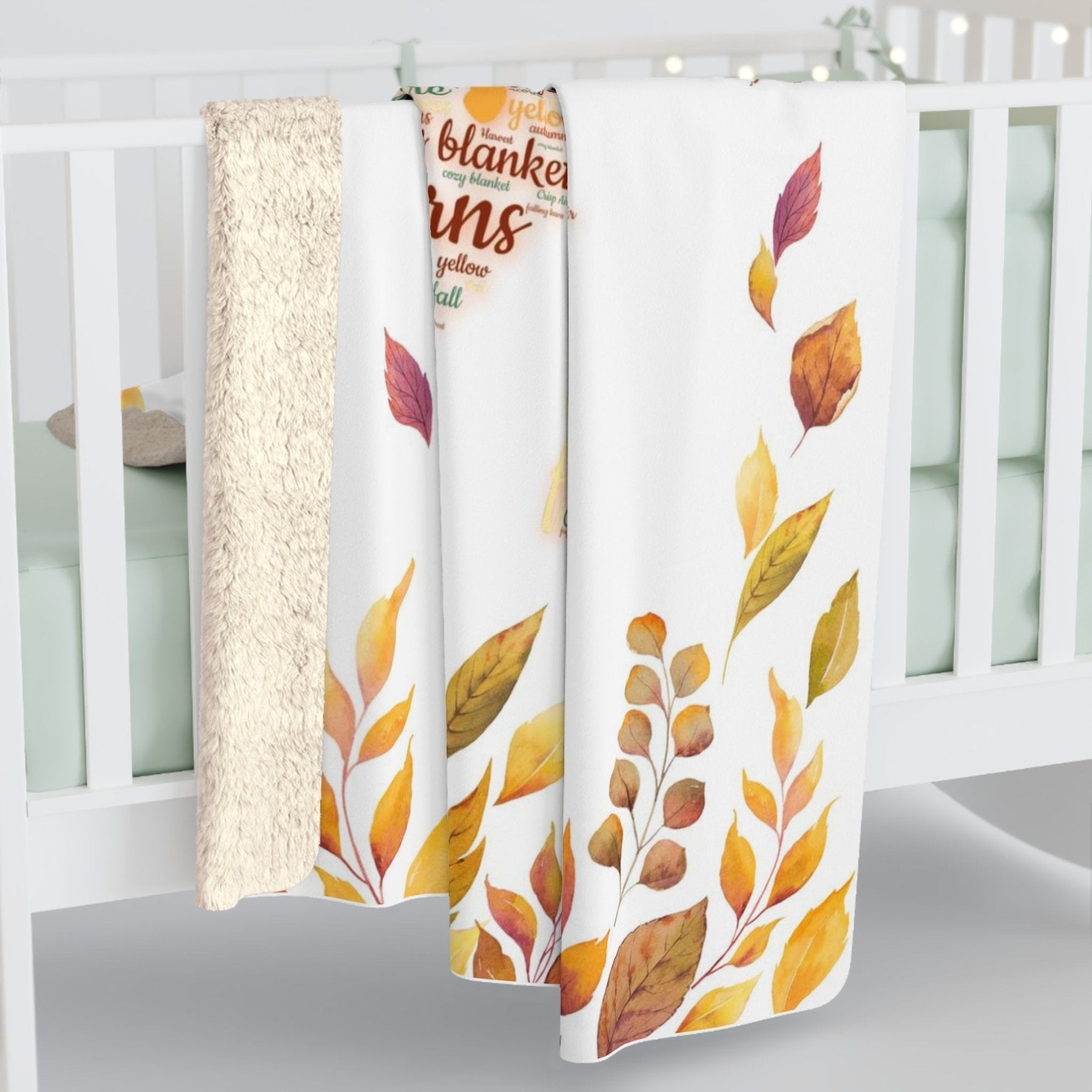 Fleece Blanket throw Fall words autumn leaves mockup | Janlyn's Crafts