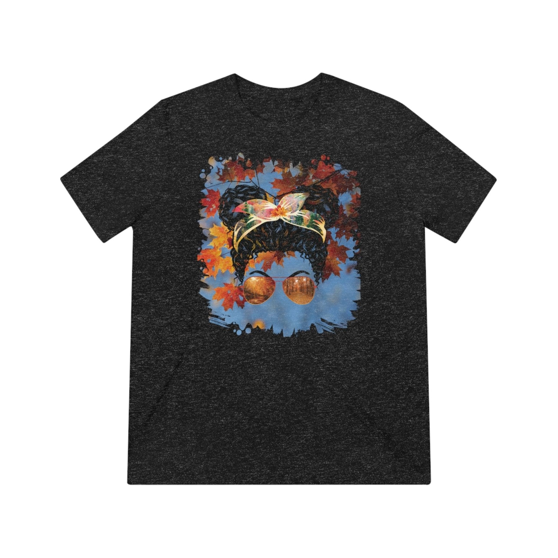 Fall Sky, Black Hair Messy Bun, Unisex Triblend T - Shirt - Janlyn's Crafts