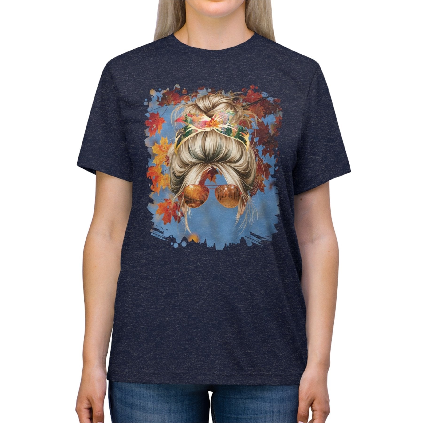 Fall Sky, Blond Hair Messy Bun, Unisex Triblend T - Shirt - Janlyn's Crafts