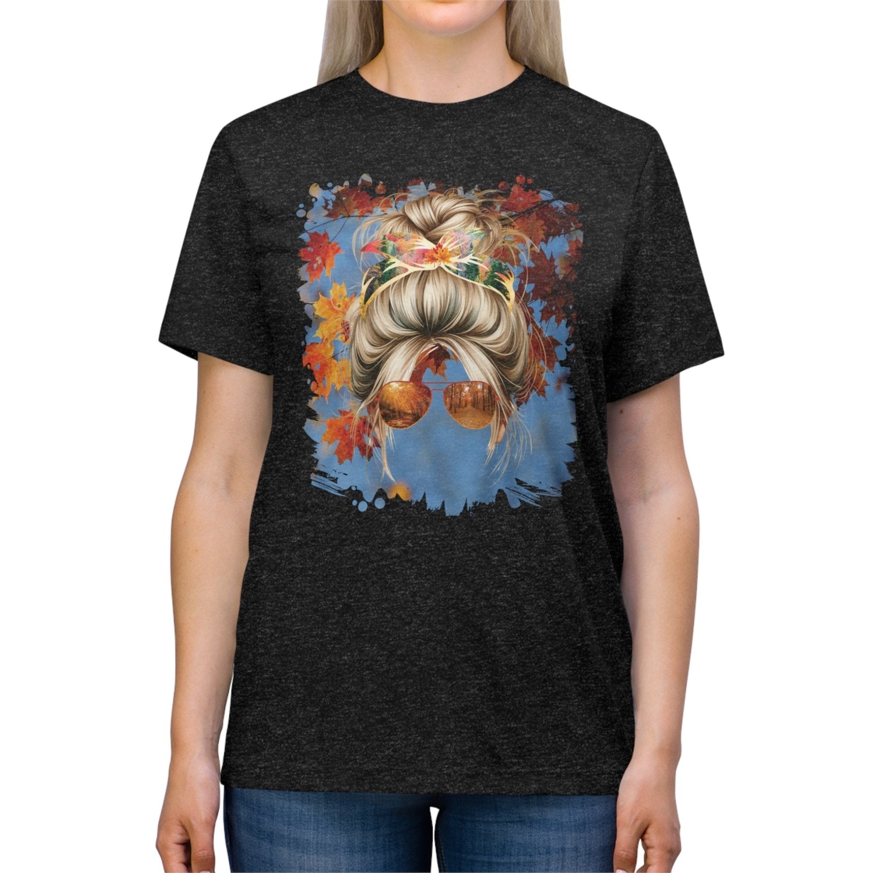 Fall Sky, Blond Hair Messy Bun, Unisex Triblend T - Shirt - Janlyn's Crafts