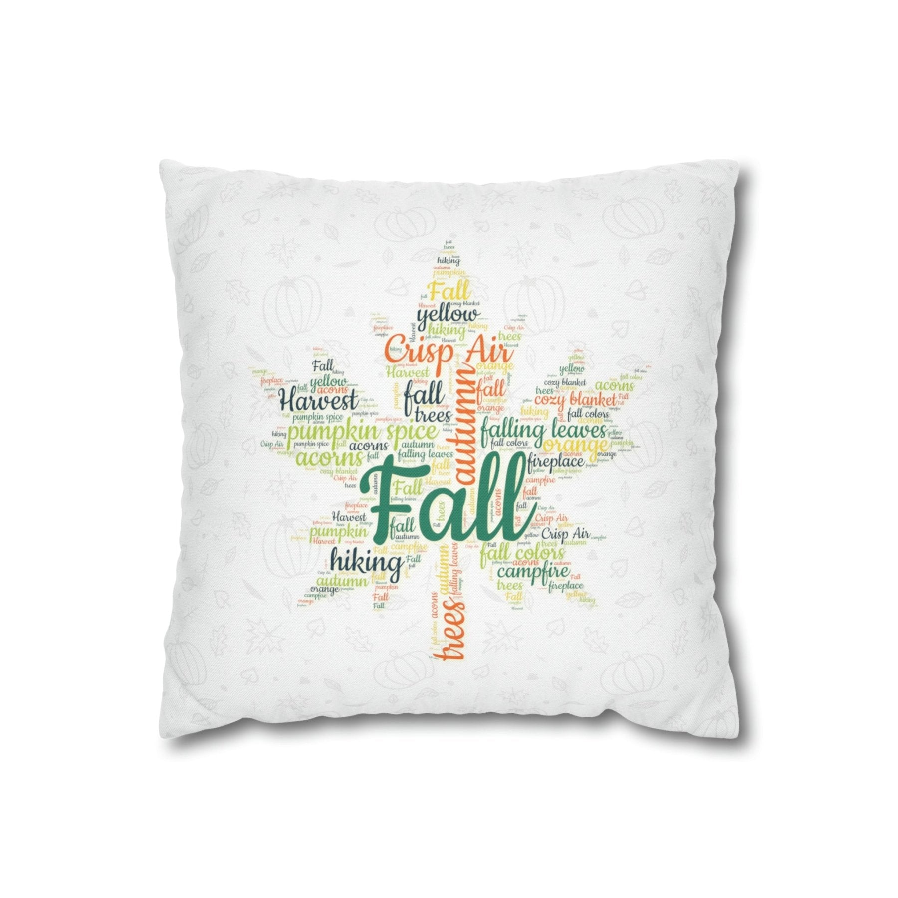 Square Throw Pillow Cover Case Fall Autumn Descriptive Words with Leaves and Pumpkins | Janlyn's Crafts