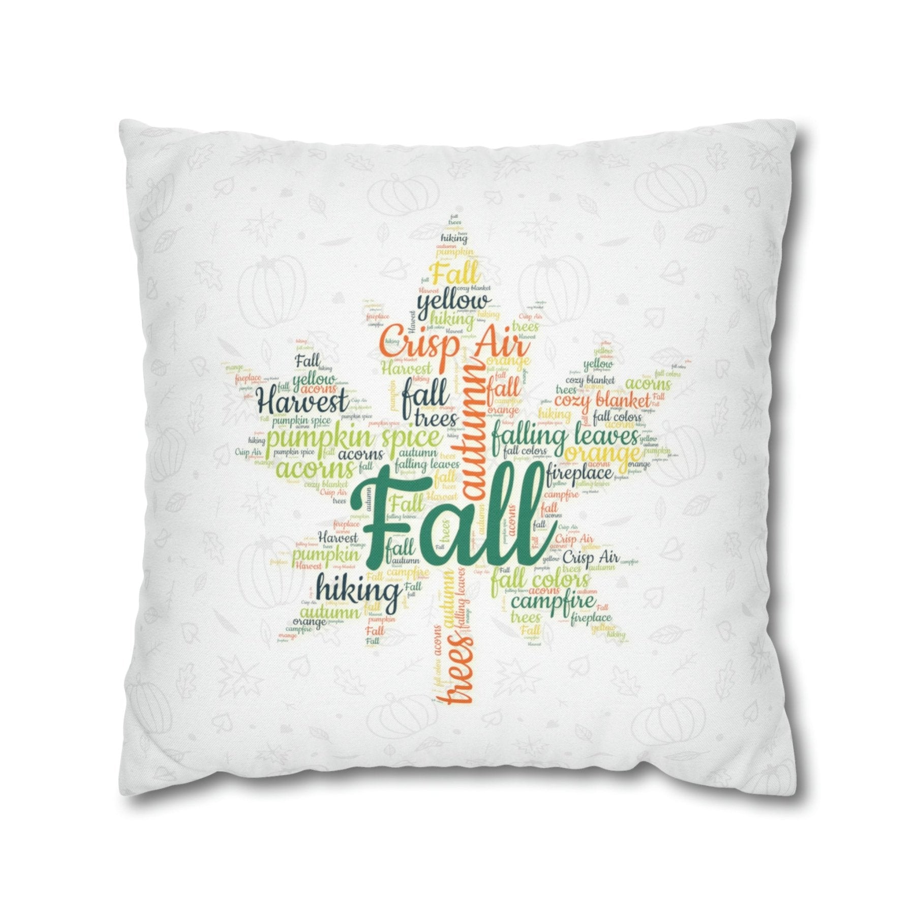 Square Throw Pillow Cover Case Fall Autumn Descriptive Words with Leaves and Pumpkins | Janlyn's Crafts