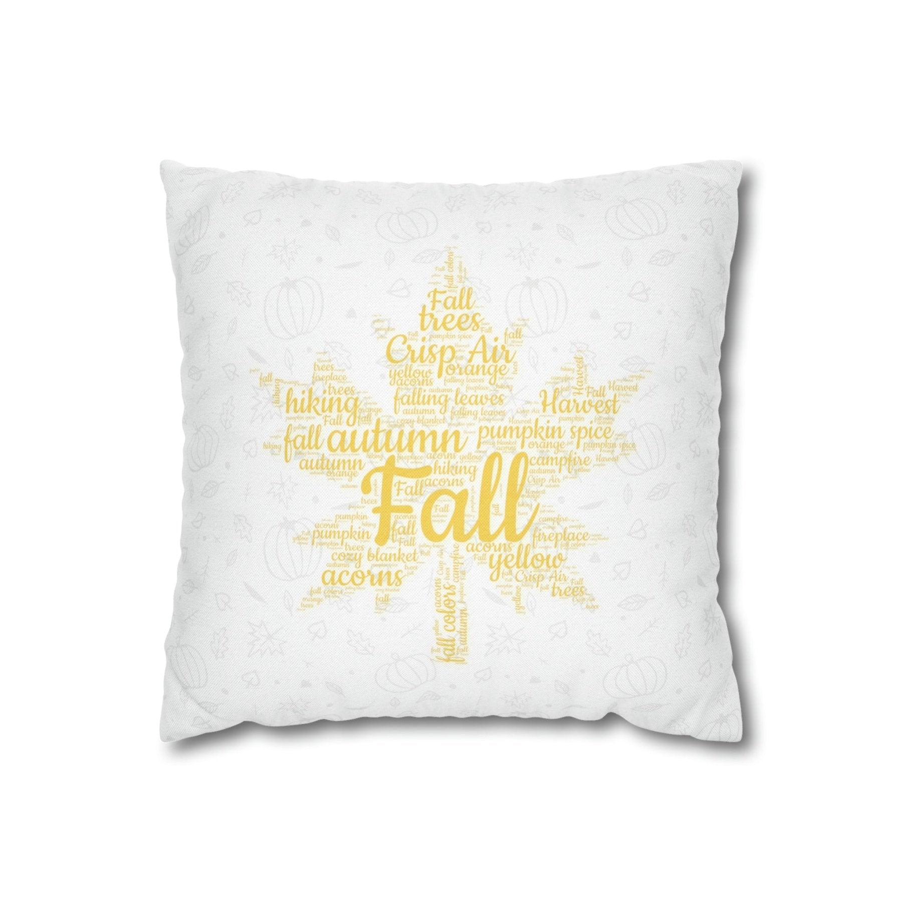 Square Throw Pillow Cover Case Fall Autumn Descriptive Words with Leaves and Pumpkins | Janlyn's Crafts