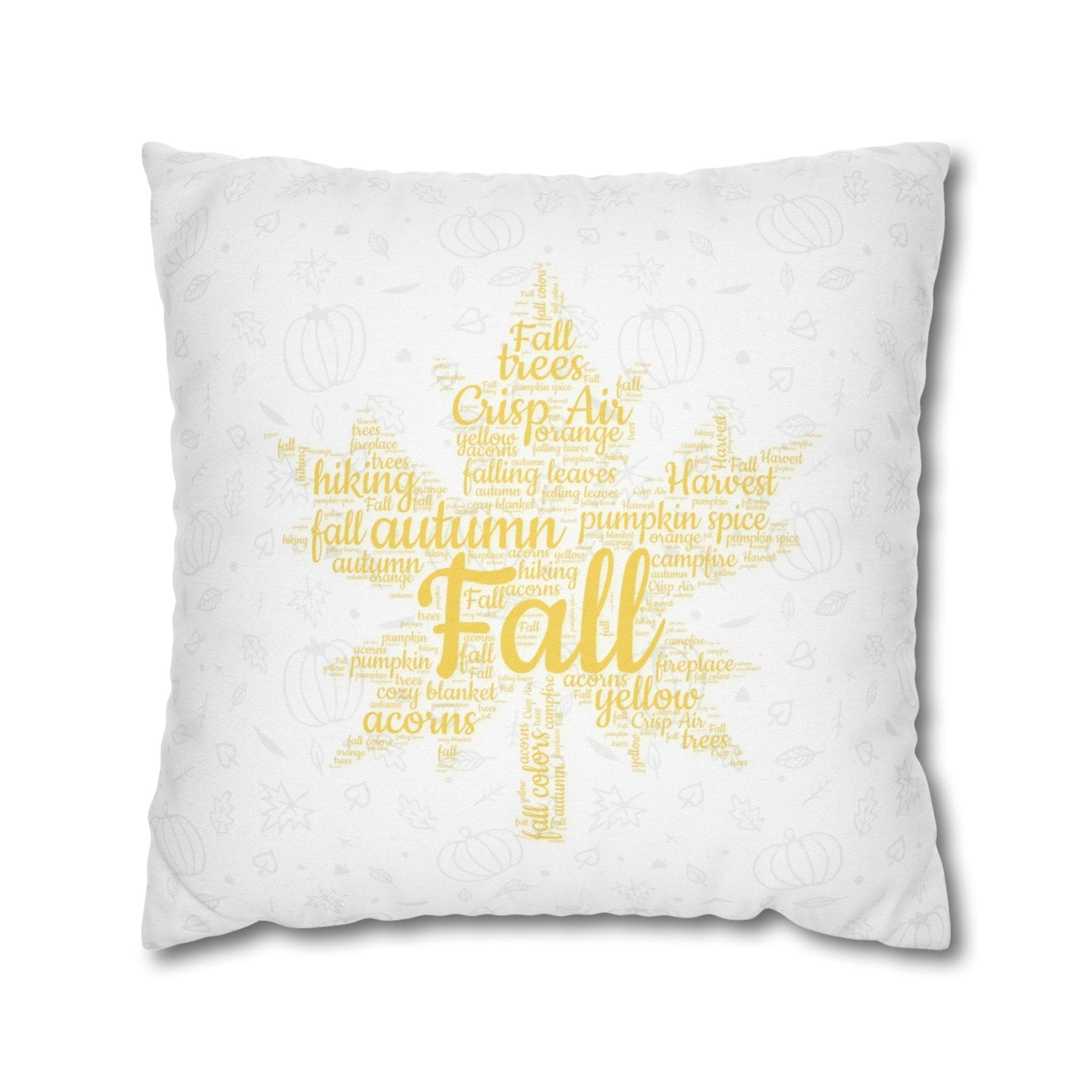 Square Throw Pillow Cover Case Fall Autumn Descriptive Words with Leaves and Pumpkins | Janlyn's Crafts