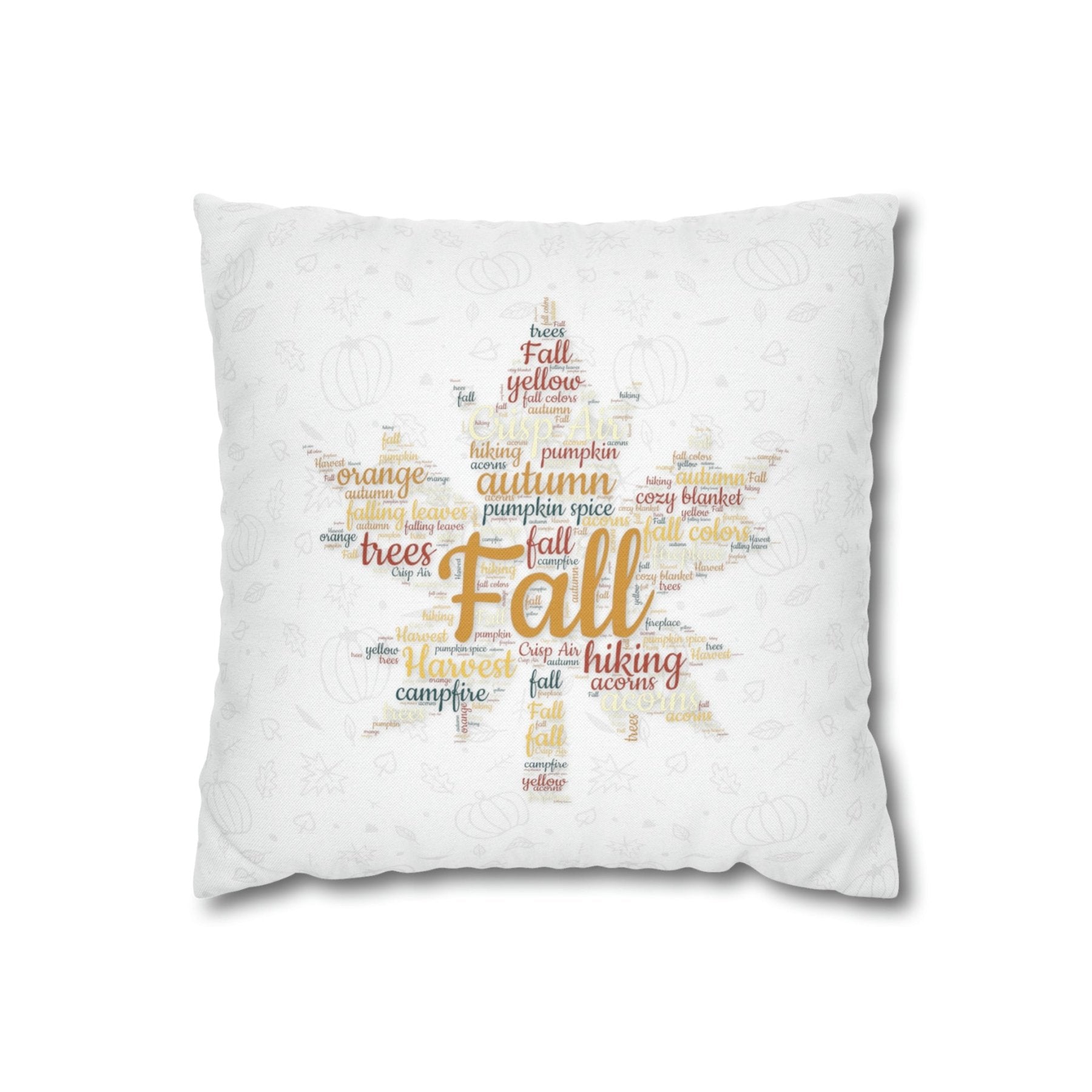 Square Throw Pillow Cover Case Fall Autumn Descriptive Words with Leaves and Pumpkins | Janlyn's Crafts