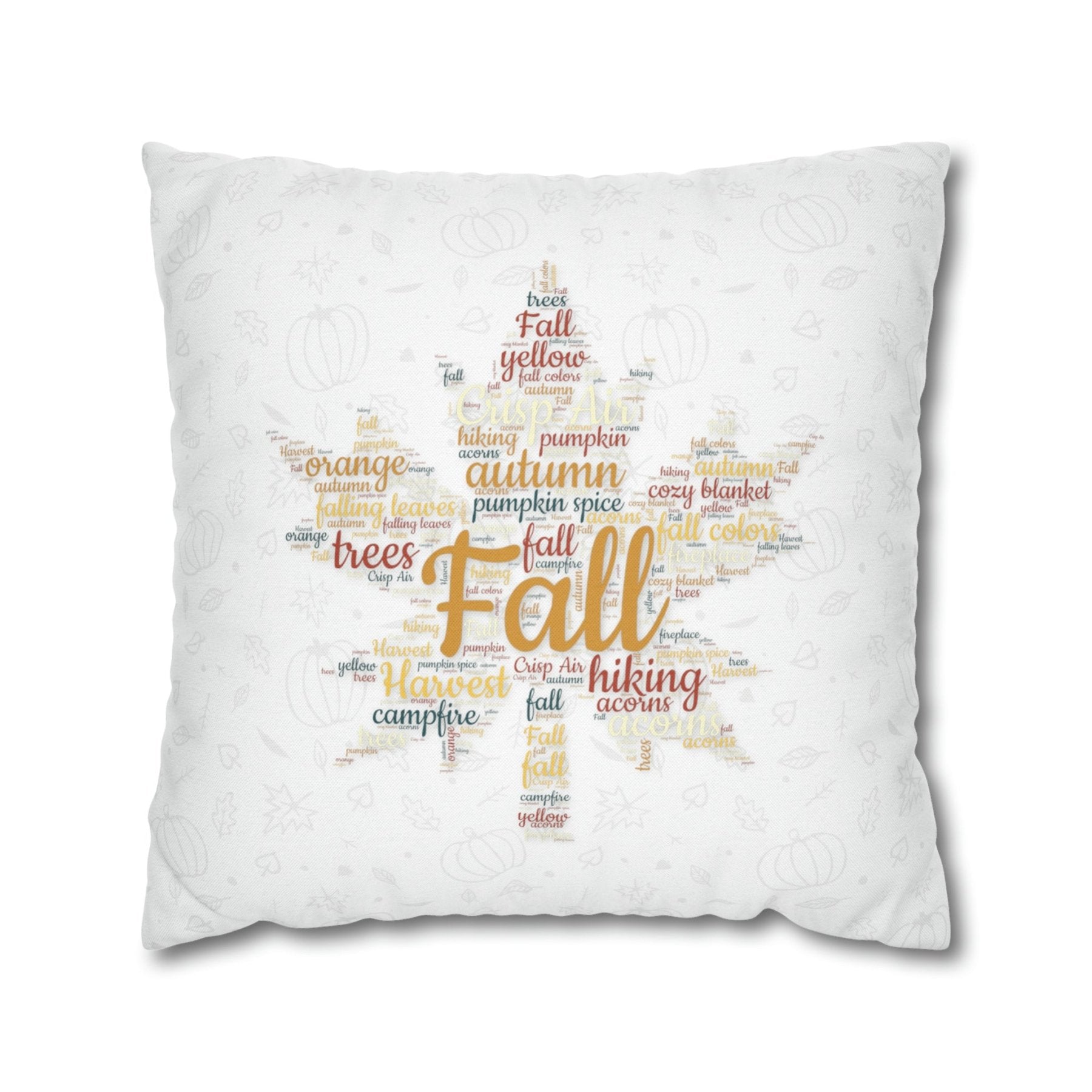 Square Throw Pillow Cover Case Fall Autumn Descriptive Words with Leaves and Pumpkins | Janlyn's Crafts