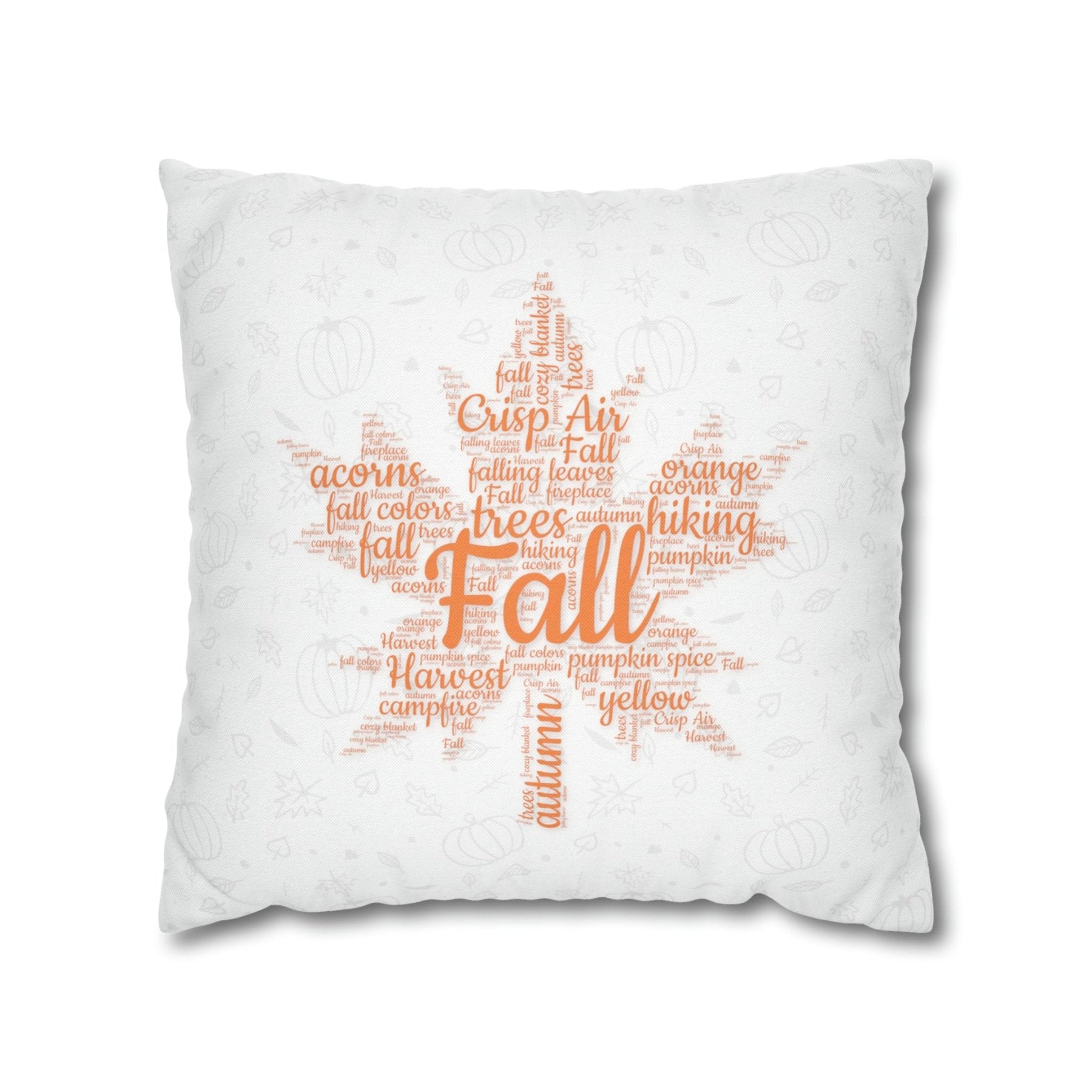 Square Throw Pillow Cover Case Fall Autumn Descriptive Words with Leaves and Pumpkins | Janlyn's Crafts