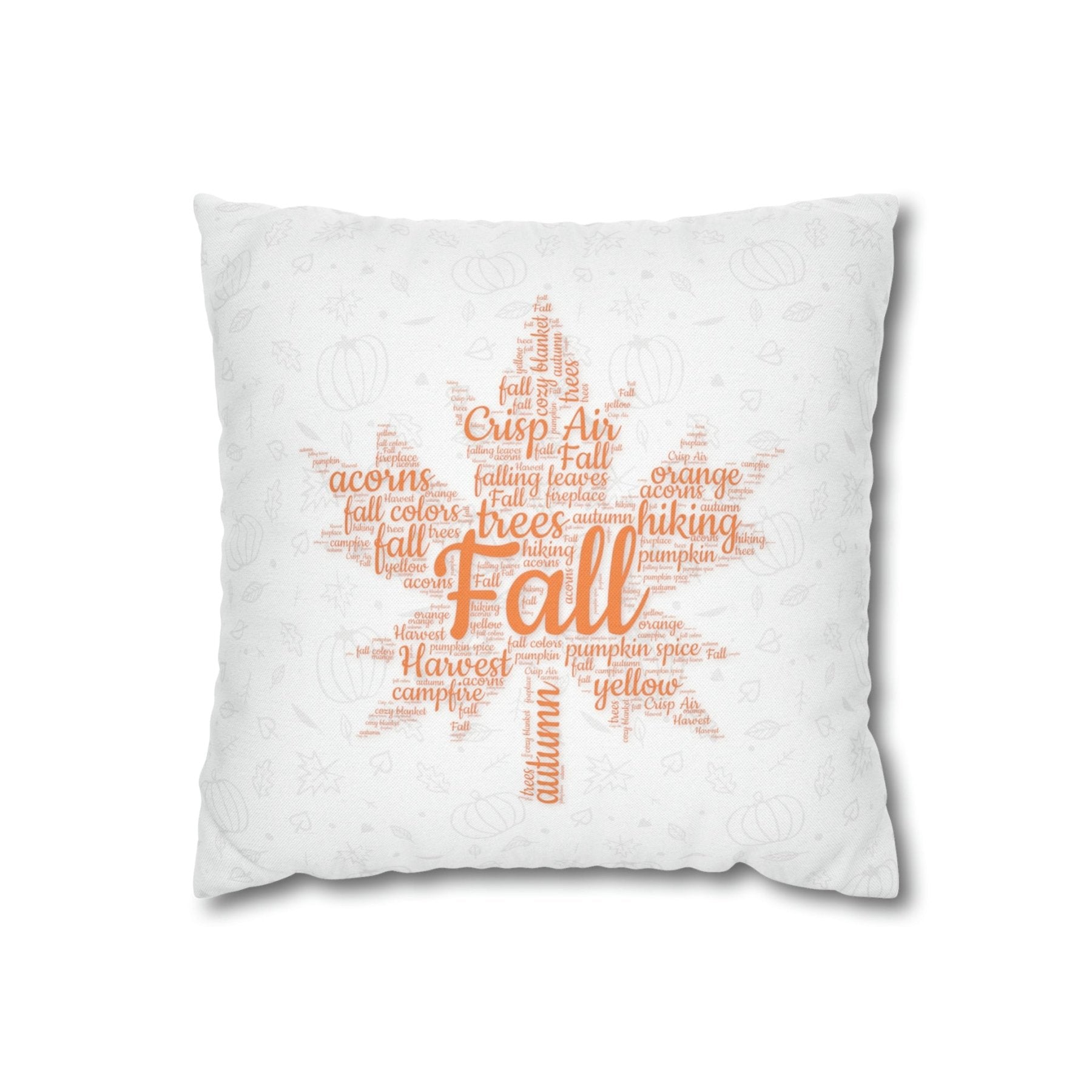 Square Throw Pillow Cover Case Fall Autumn Descriptive Words with Leaves and Pumpkins | Janlyn's Crafts