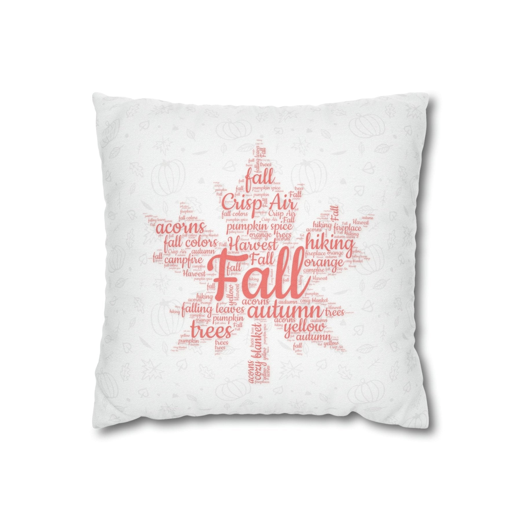 Square Throw Pillow Cover Case Fall Autumn Descriptive Words with Leaves and Pumpkins | Janlyn's Crafts