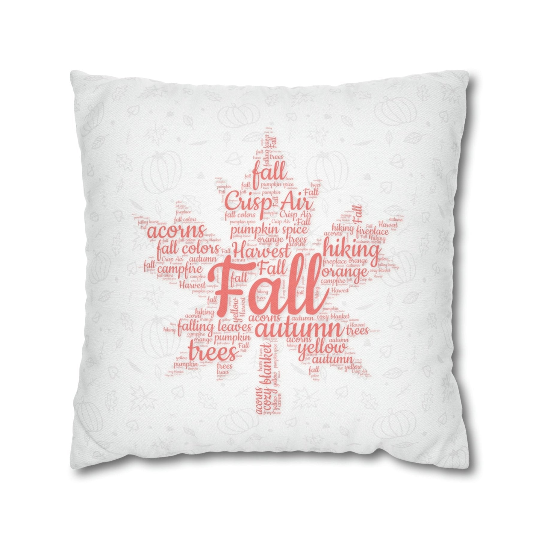 Square Throw Pillow Cover Case Fall Autumn Descriptive Words with Leaves and Pumpkins | Janlyn's Crafts