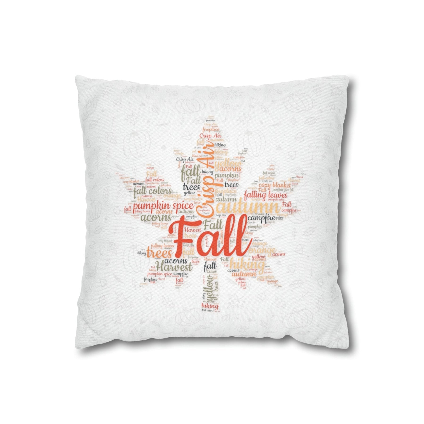 Square Throw Pillow Cover Case Fall Autumn Descriptive Words with Leaves and Pumpkins | Janlyn's Crafts