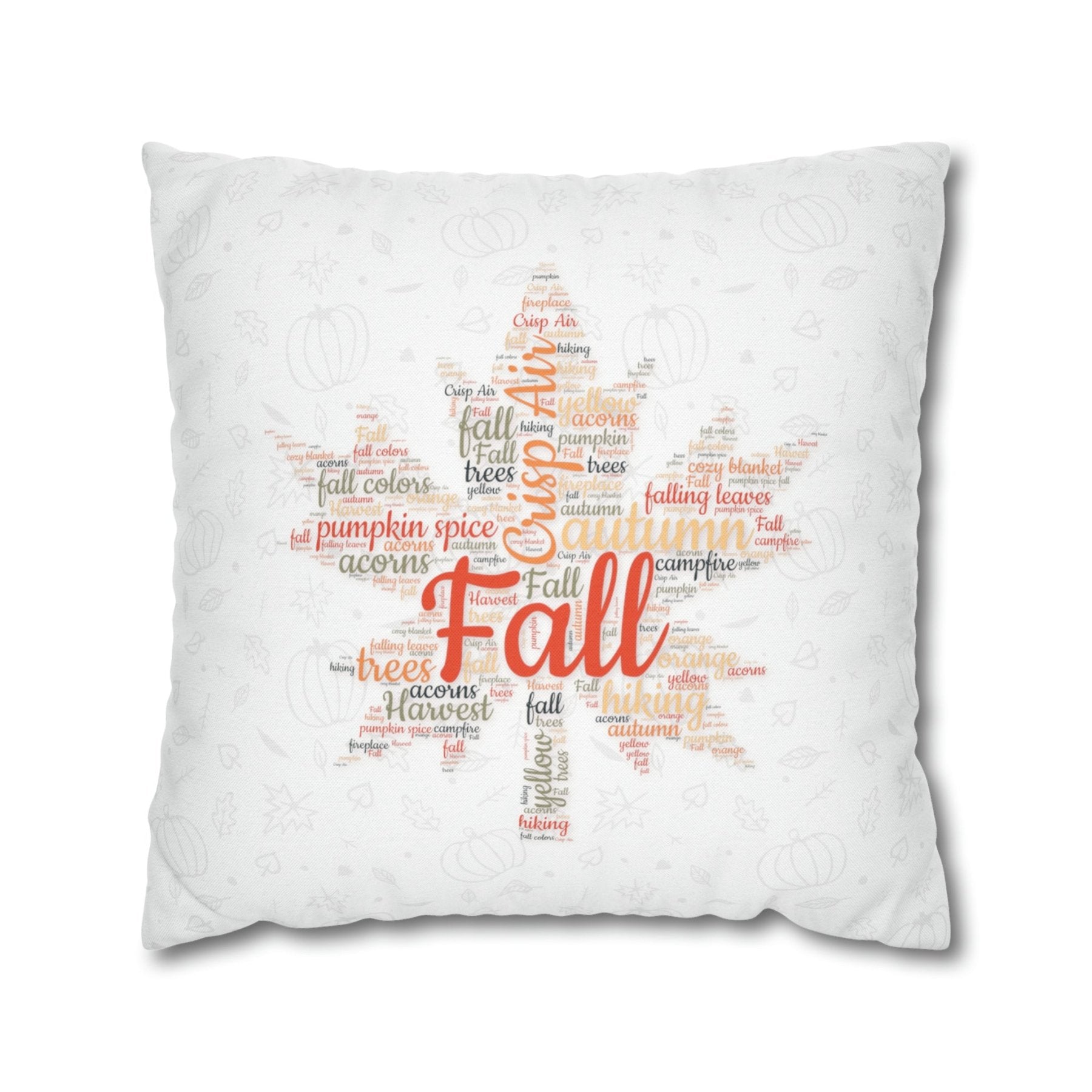 Square Throw Pillow Cover Case Fall Autumn Descriptive Words with Leaves and Pumpkins | Janlyn's Crafts