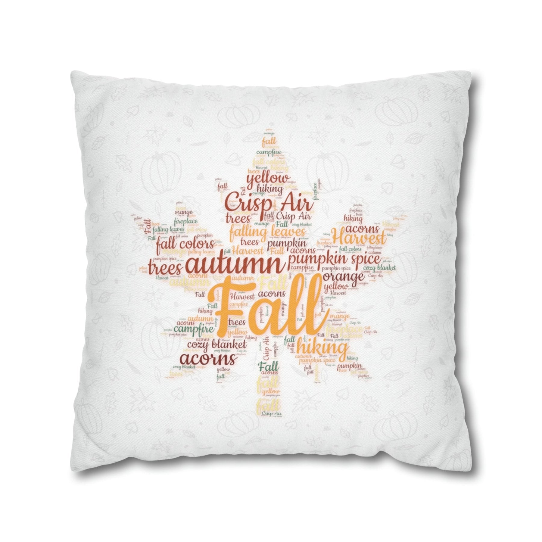 Square Throw Pillow Cover Case Fall Autumn Descriptive Words with Leaves and Pumpkins | Janlyn's Crafts