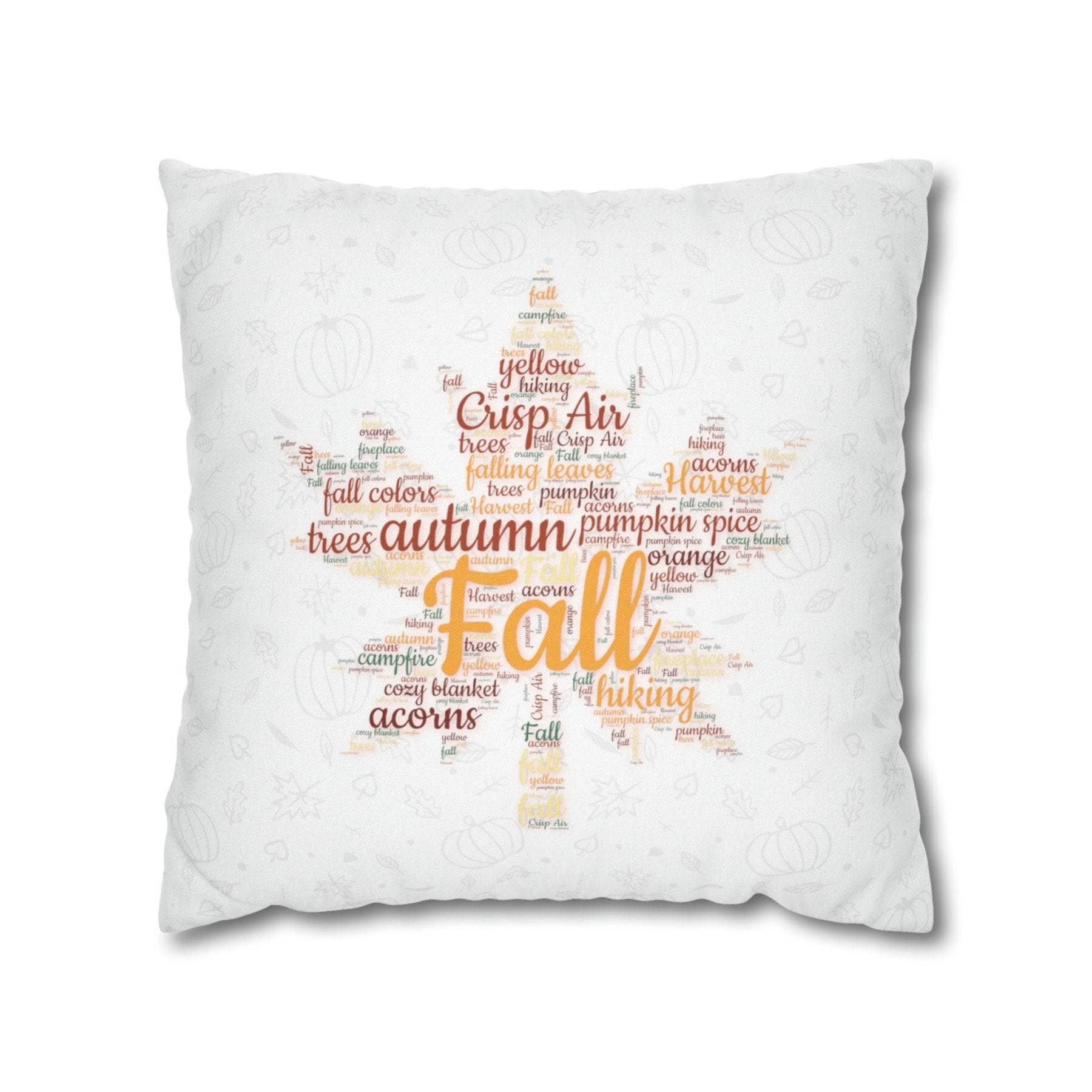 Square Throw Pillow Cover Case Fall Autumn Descriptive Words with Leaves and Pumpkins | Janlyn's Crafts