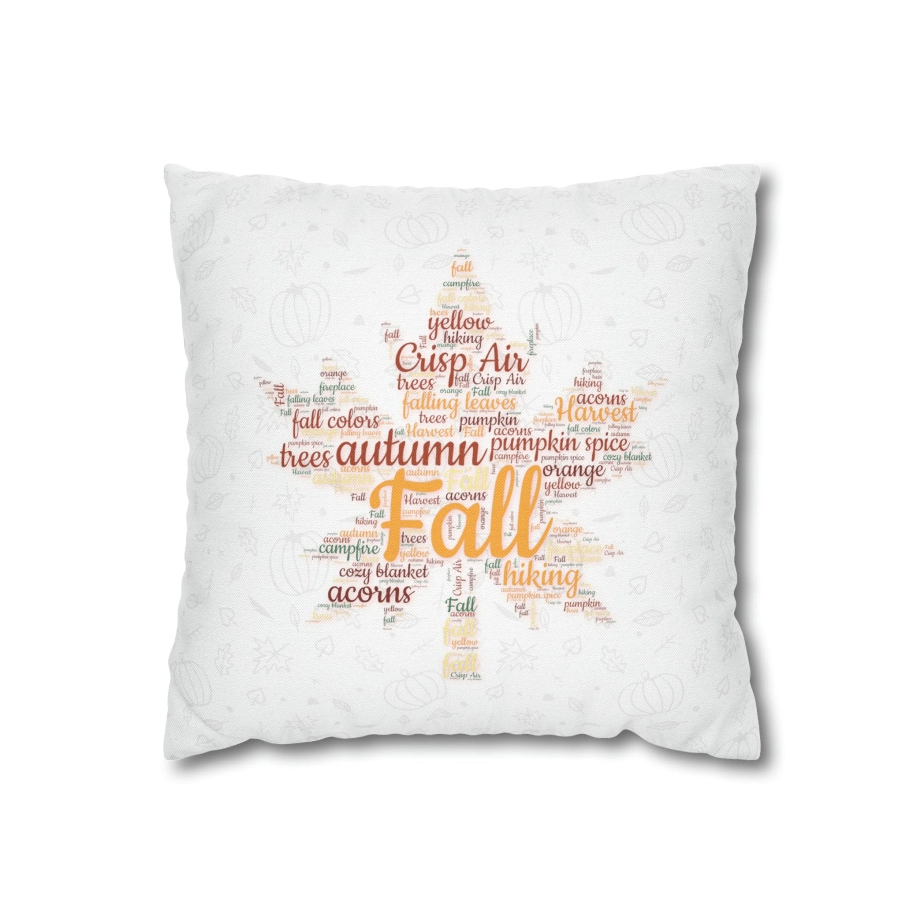 Square Throw Pillow Cover Case Fall Autumn Descriptive Words with Leaves and Pumpkins | Janlyn's Crafts