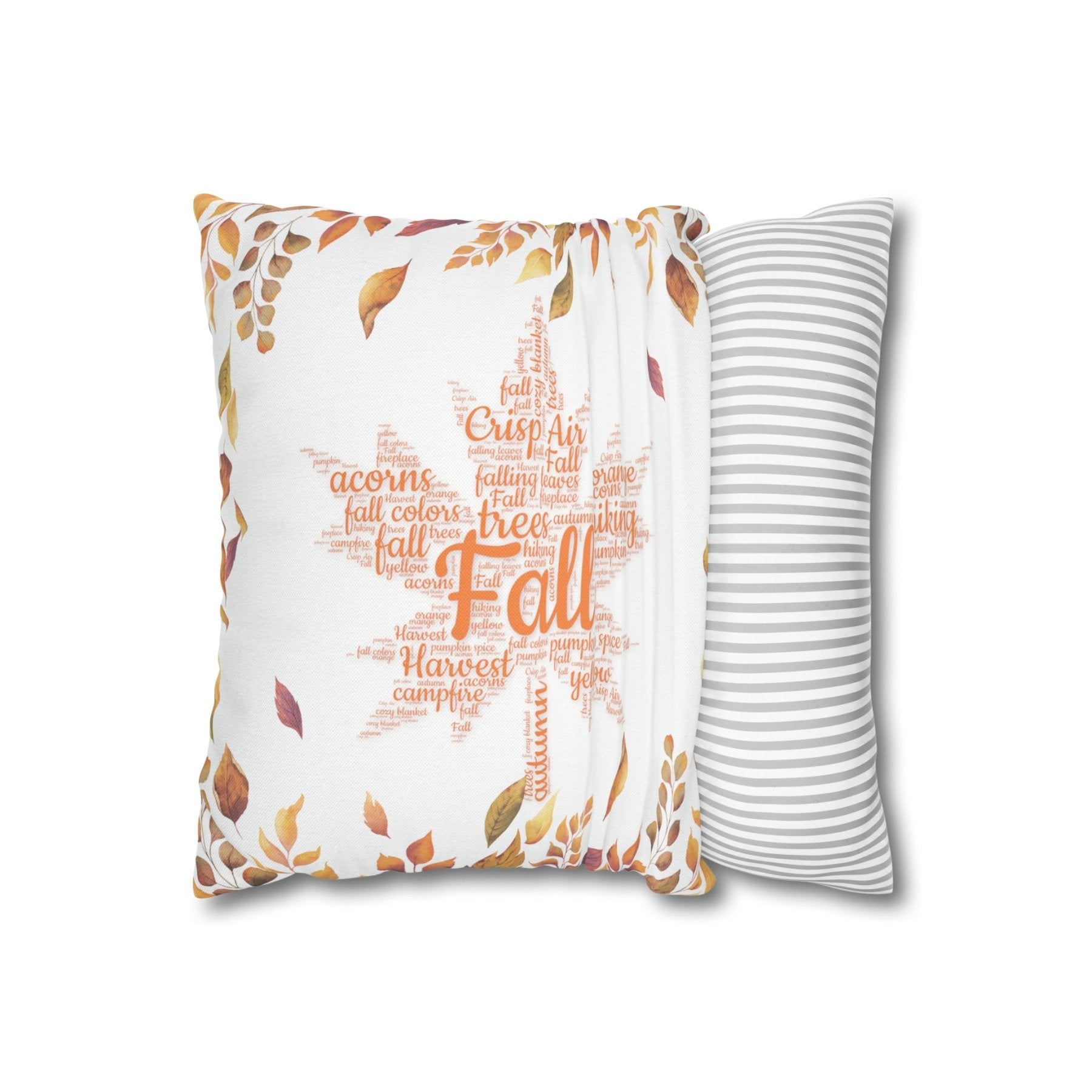 Square Throw Pillow Cover Case Fall Autumn Descriptive Words with Leaves | Janlyn's Crafts