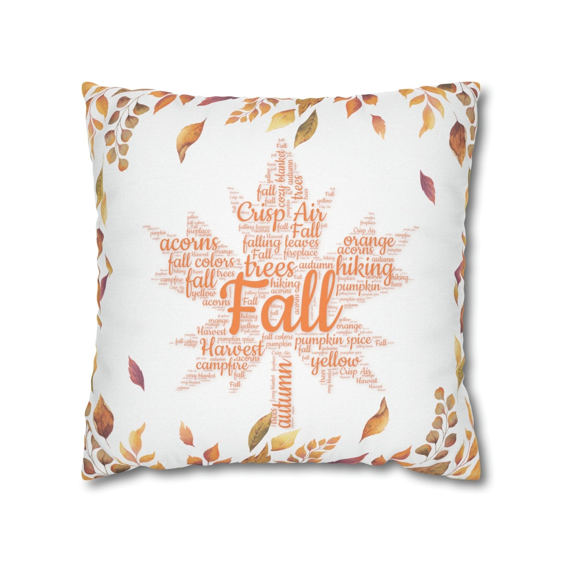 Square Throw Pillow Cover Case Fall Autumn Descriptive Words with Leaves | Janlyn's Crafts