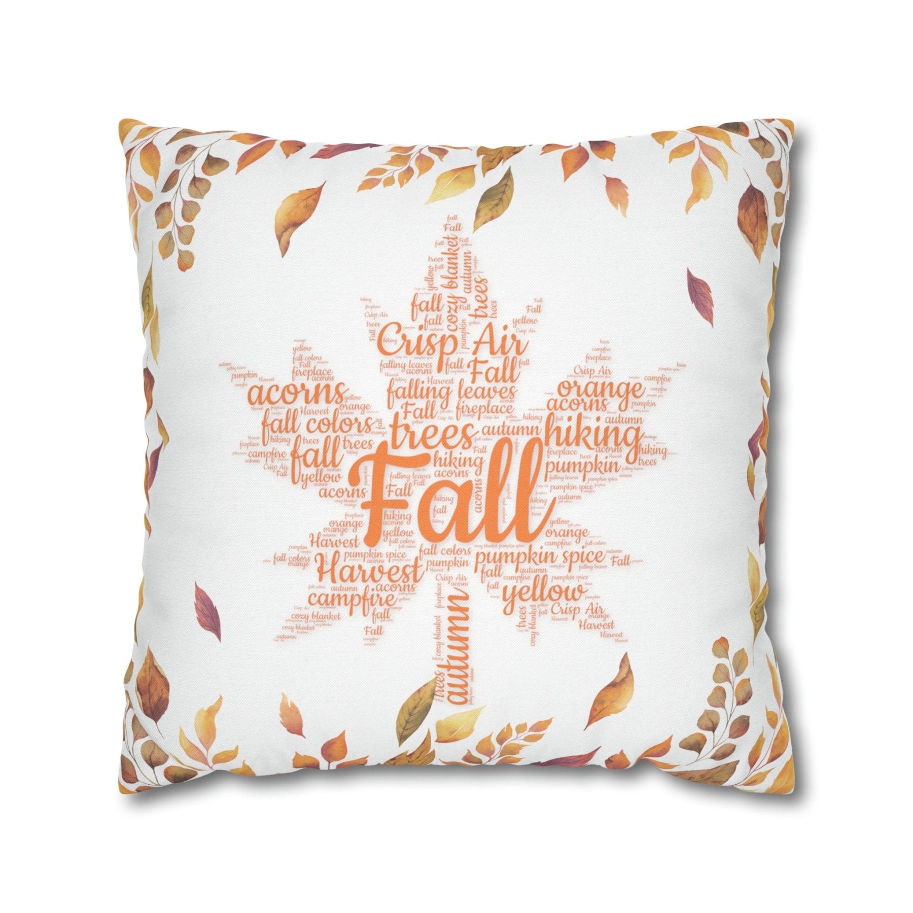 Square Throw Pillow Cover Case Fall Autumn Descriptive Words with Leaves | Janlyn's Crafts