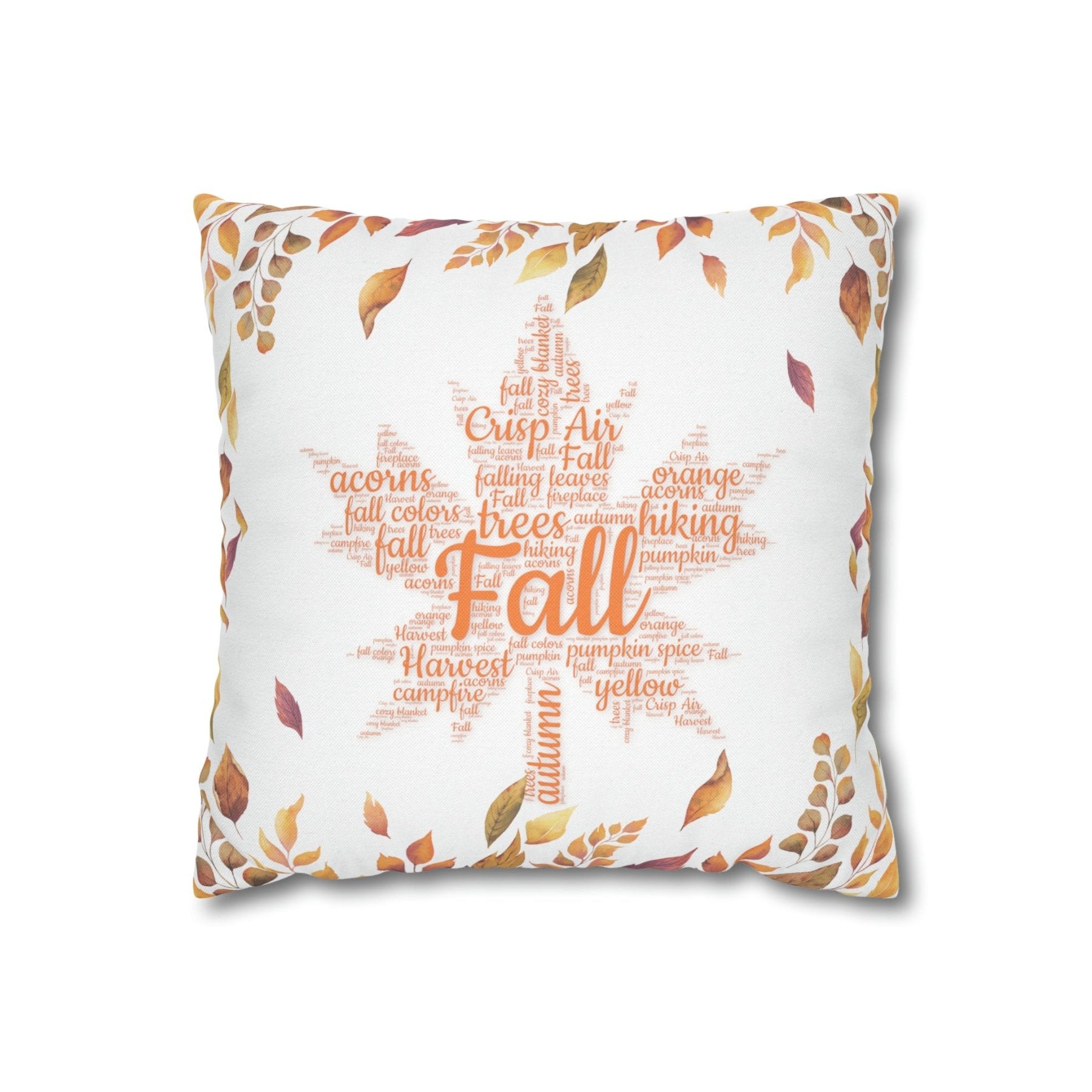 Square Throw Pillow Cover Case Fall Autumn Descriptive Words with Leaves | Janlyn's Crafts