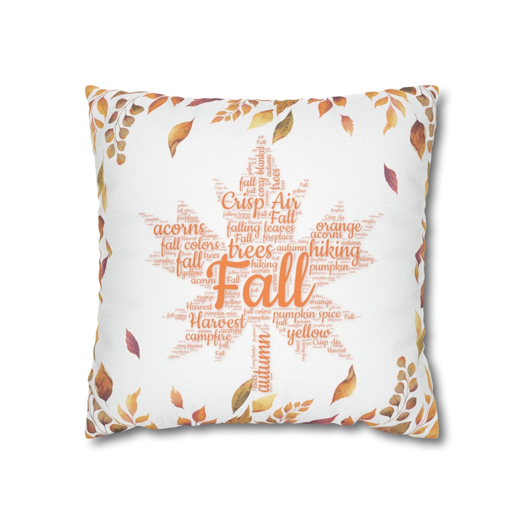 Square Throw Pillow Cover Case Fall Autumn Descriptive Words with Leaves | Janlyn's Crafts