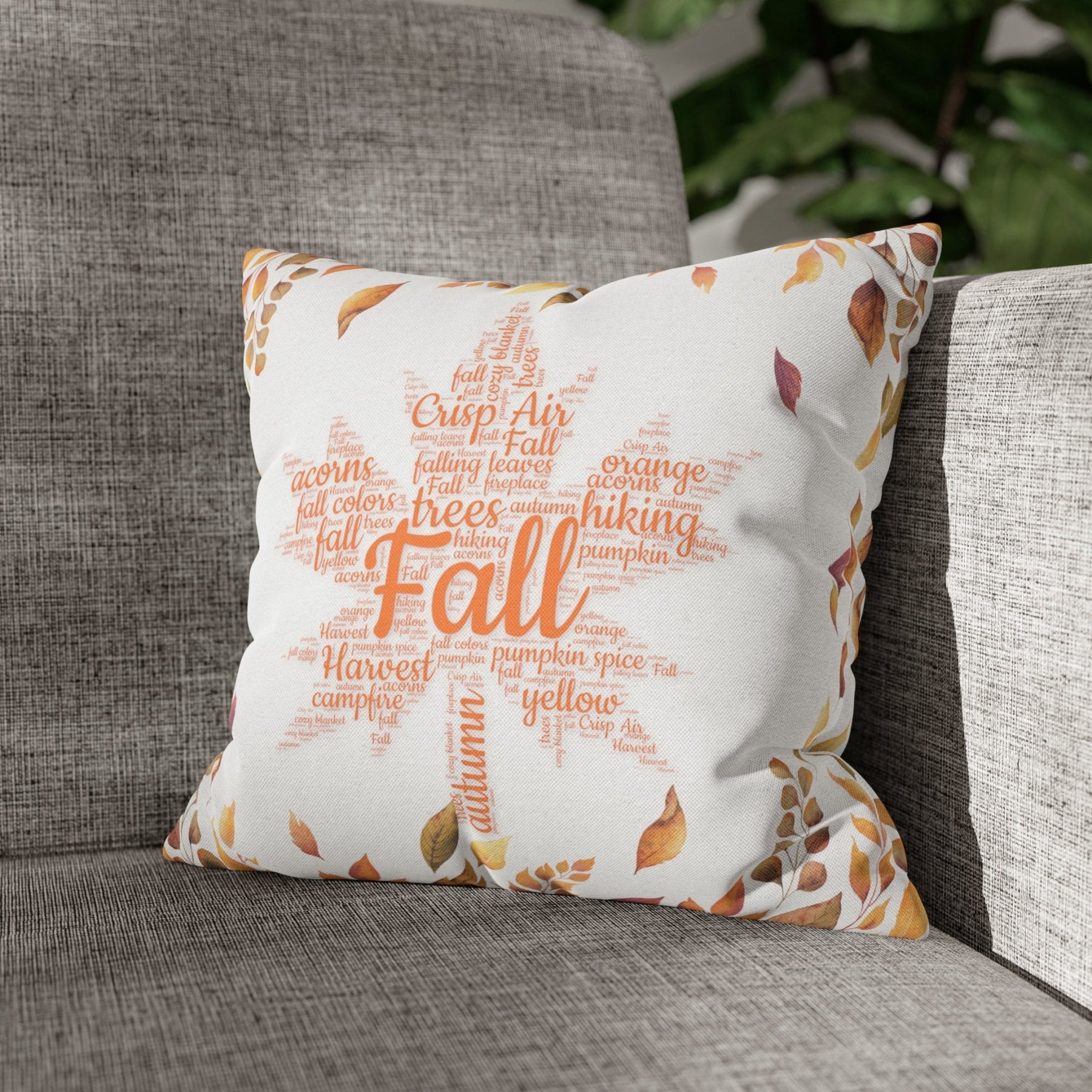 Square Throw Pillow Cover Case Fall Autumn Descriptive Words with Leaves Mockup | Janlyn's Crafts