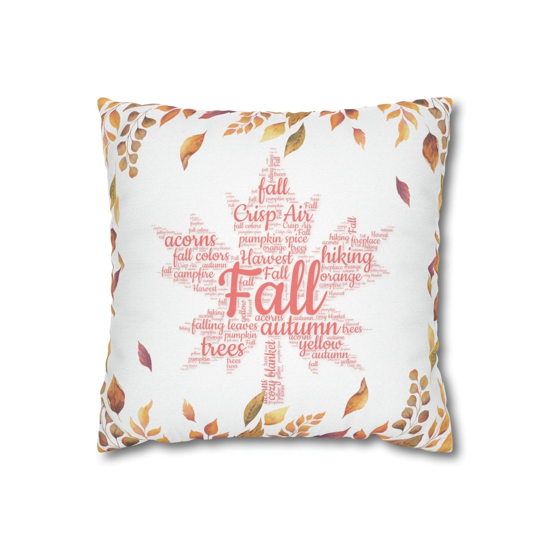 Square Throw Pillow Cover Case Fall Autumn Descriptive Words with Leaves | Janlyn's Crafts