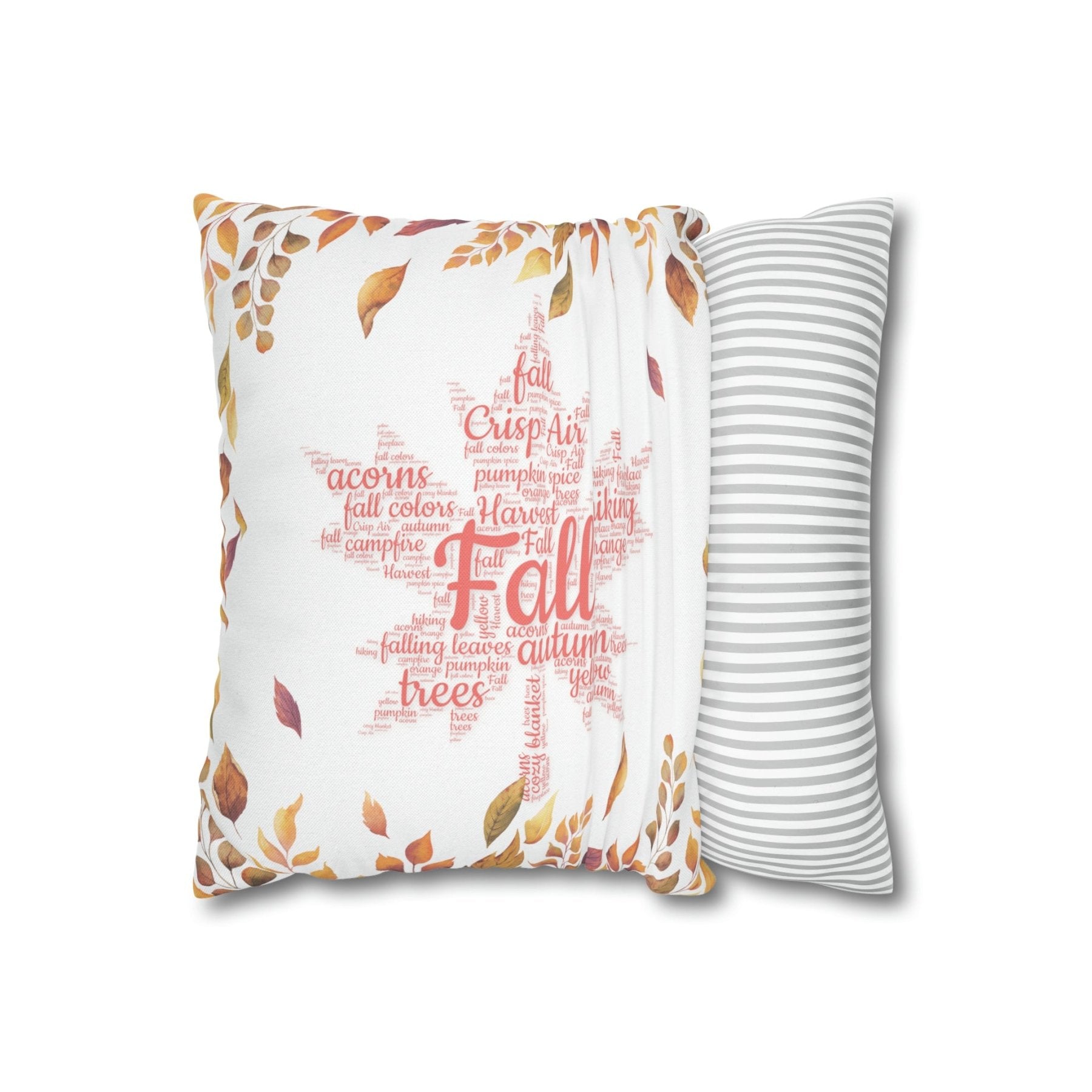 Square Throw Pillow Cover Case Fall Autumn Descriptive Words with Leaves | Janlyn's Crafts