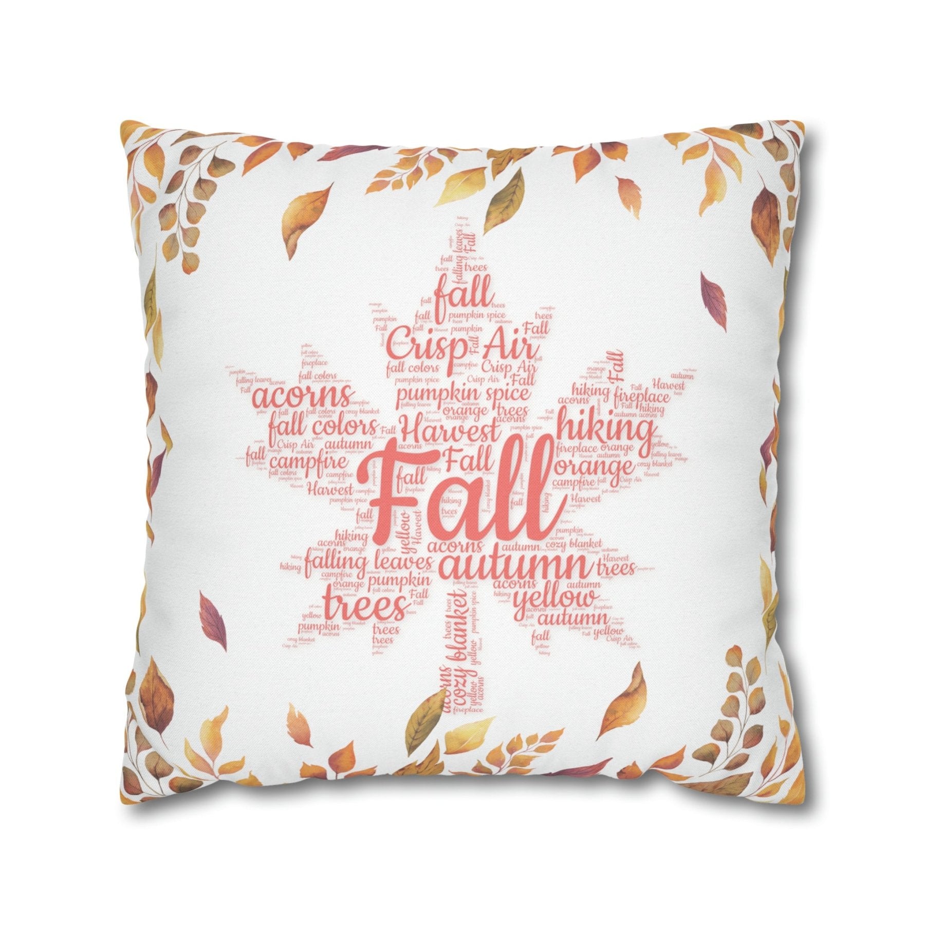 Square Throw Pillow Cover Case Fall Autumn Descriptive Words with Leaves | Janlyn's Crafts