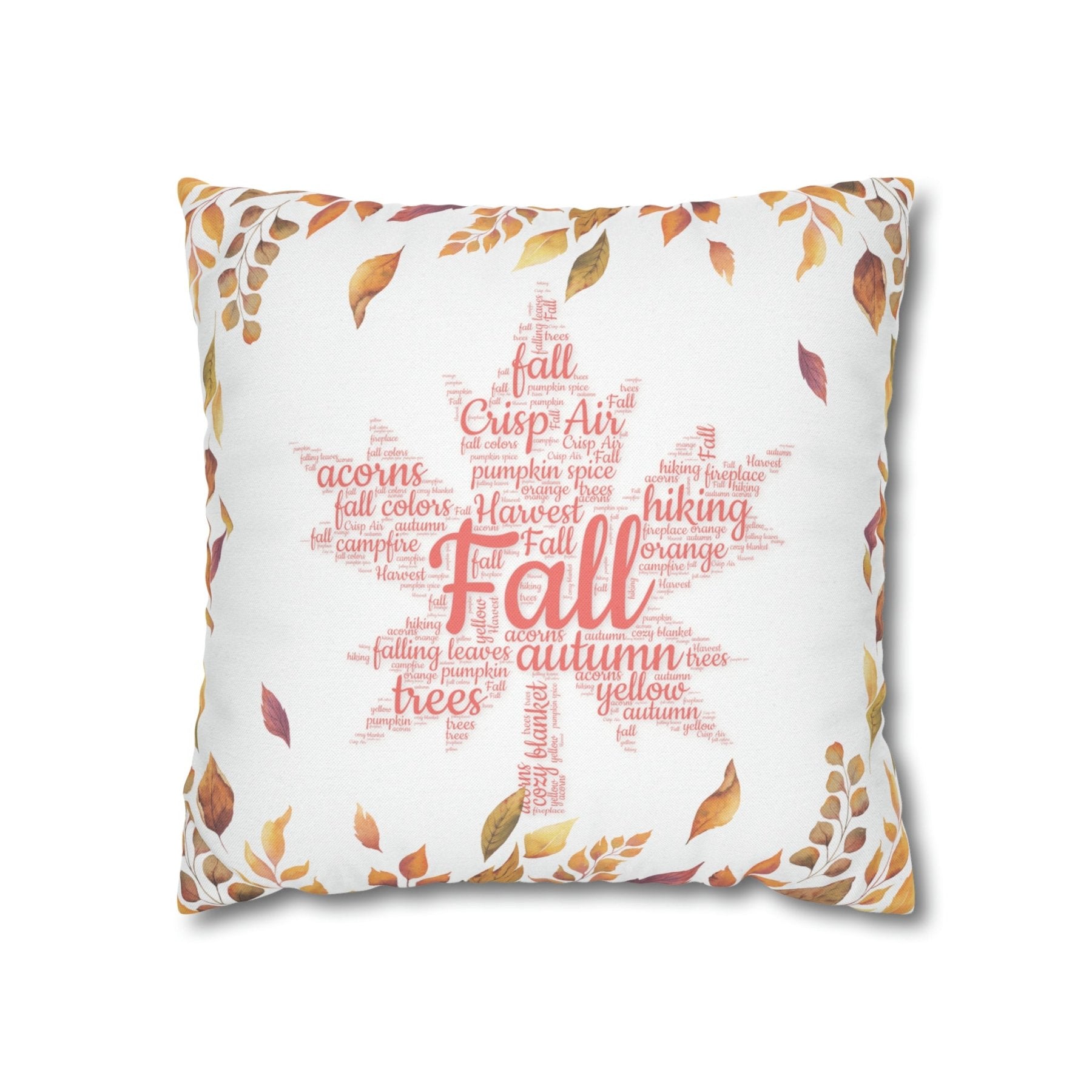 Square Throw Pillow Cover Case Fall Autumn Descriptive Words with Leaves | Janlyn's Crafts