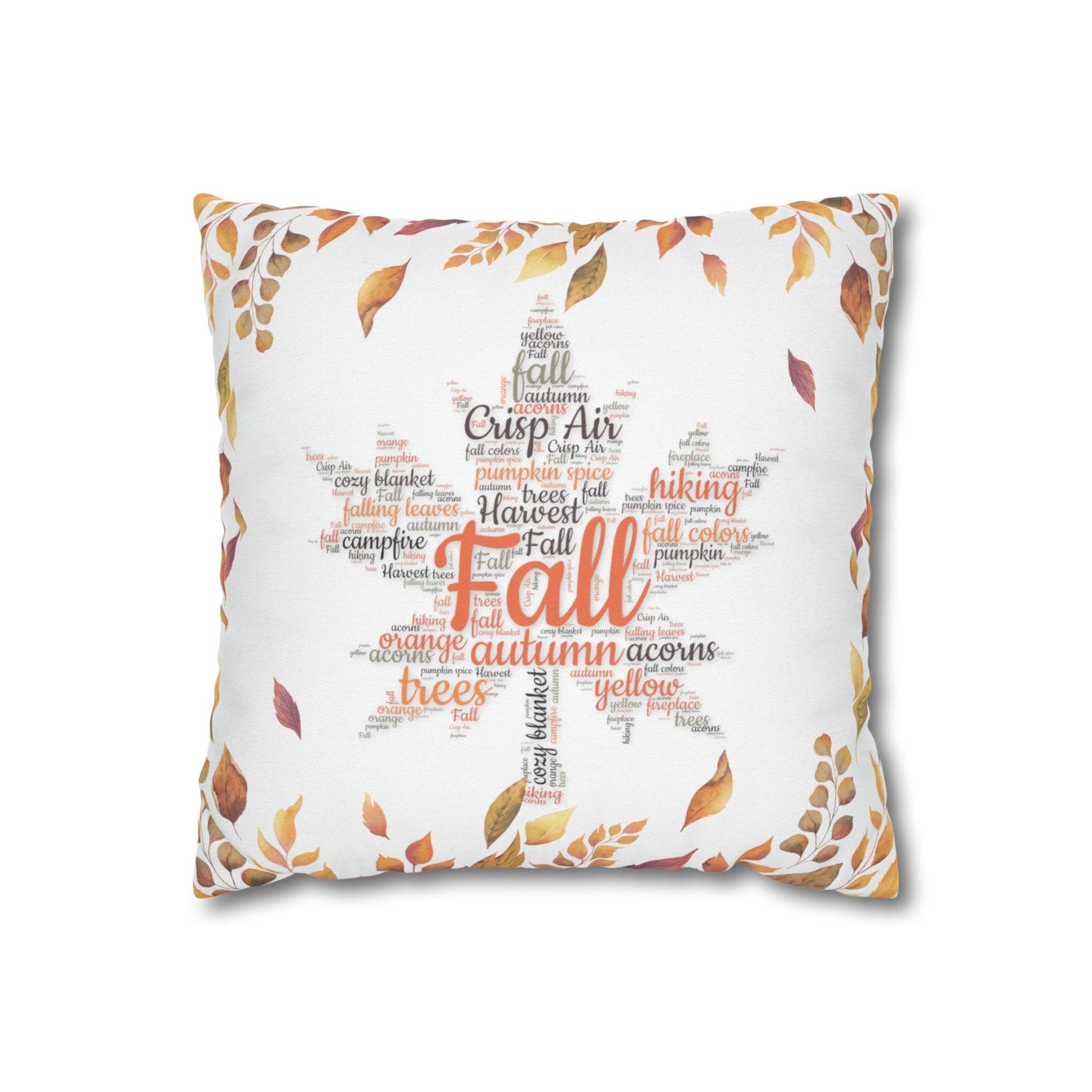 Square Throw Pillow Cover Case Fall Autumn Descriptive Words with Leaves | Janlyn's Crafts