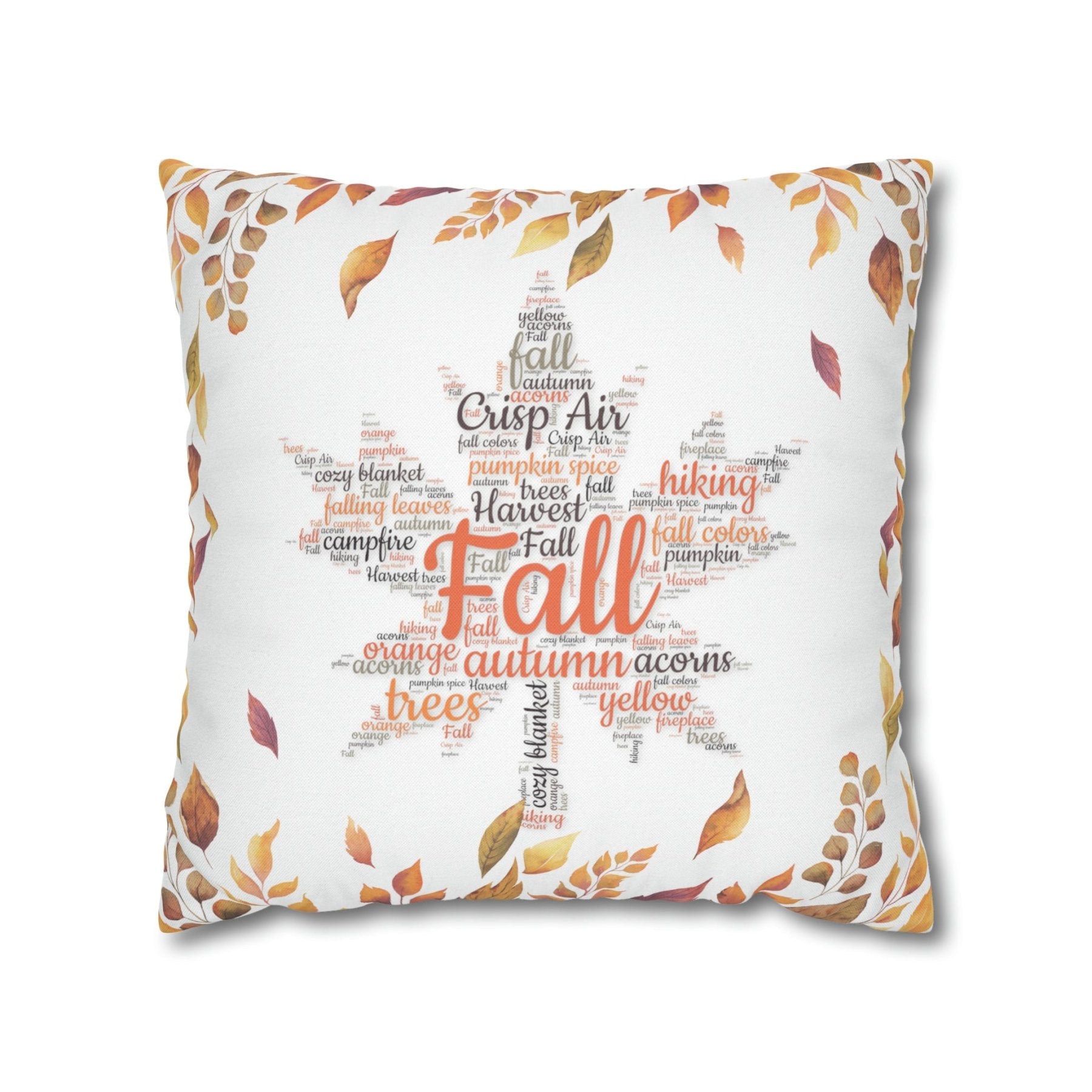 Square Throw Pillow Cover Case Fall Autumn Descriptive Words with Leaves | Janlyn's Crafts