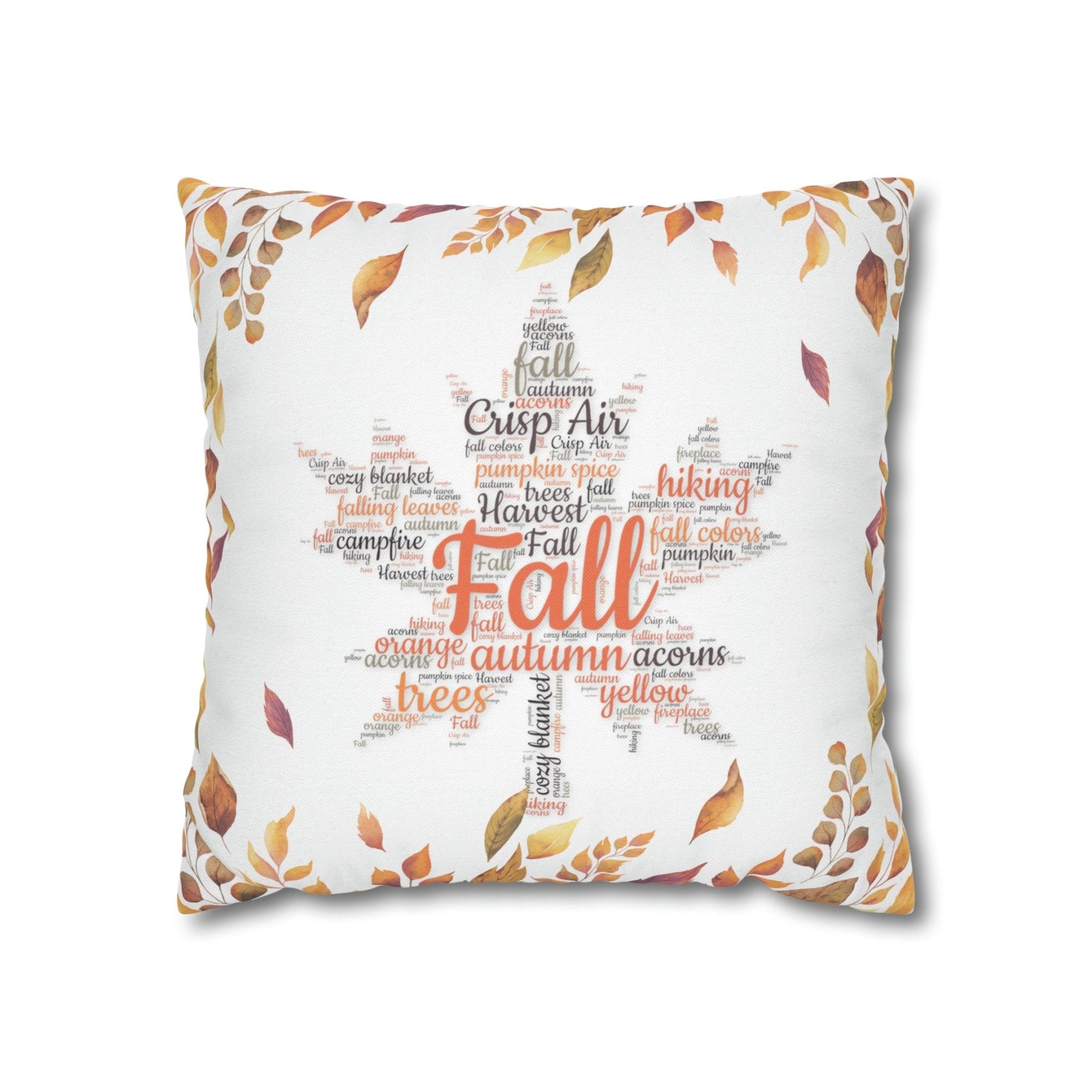 Square Throw Pillow Cover Case Fall Autumn Descriptive Words with Leaves | Janlyn's Crafts