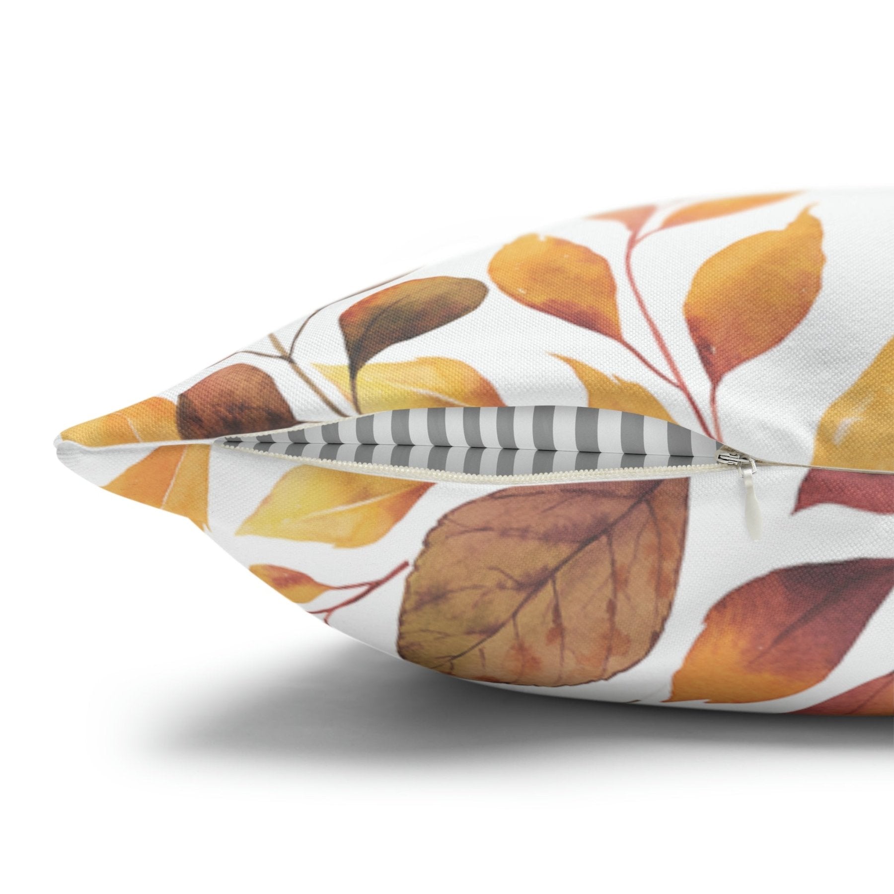 Square Throw Pillow Cover Case Fall Autumn Descriptive Words with Leaves Closeup of Closure | Janlyn's Crafts