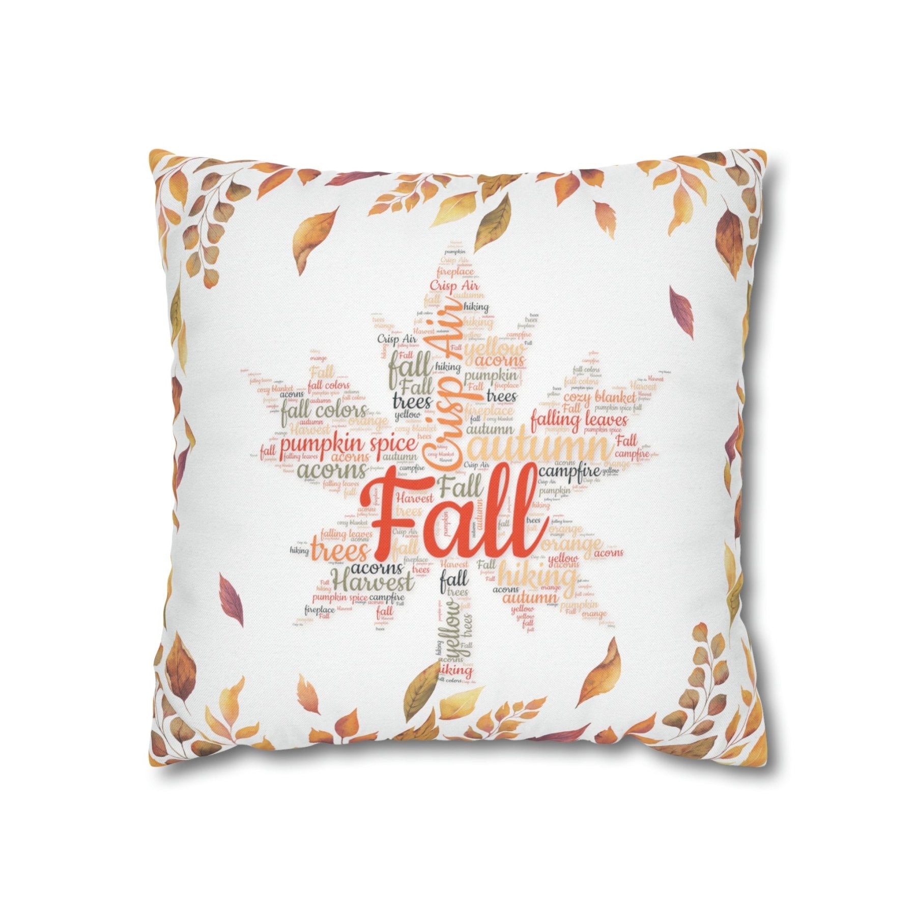 Square Throw Pillow Cover Case Fall Autumn Descriptive Words with Leaves | Janlyn's Crafts