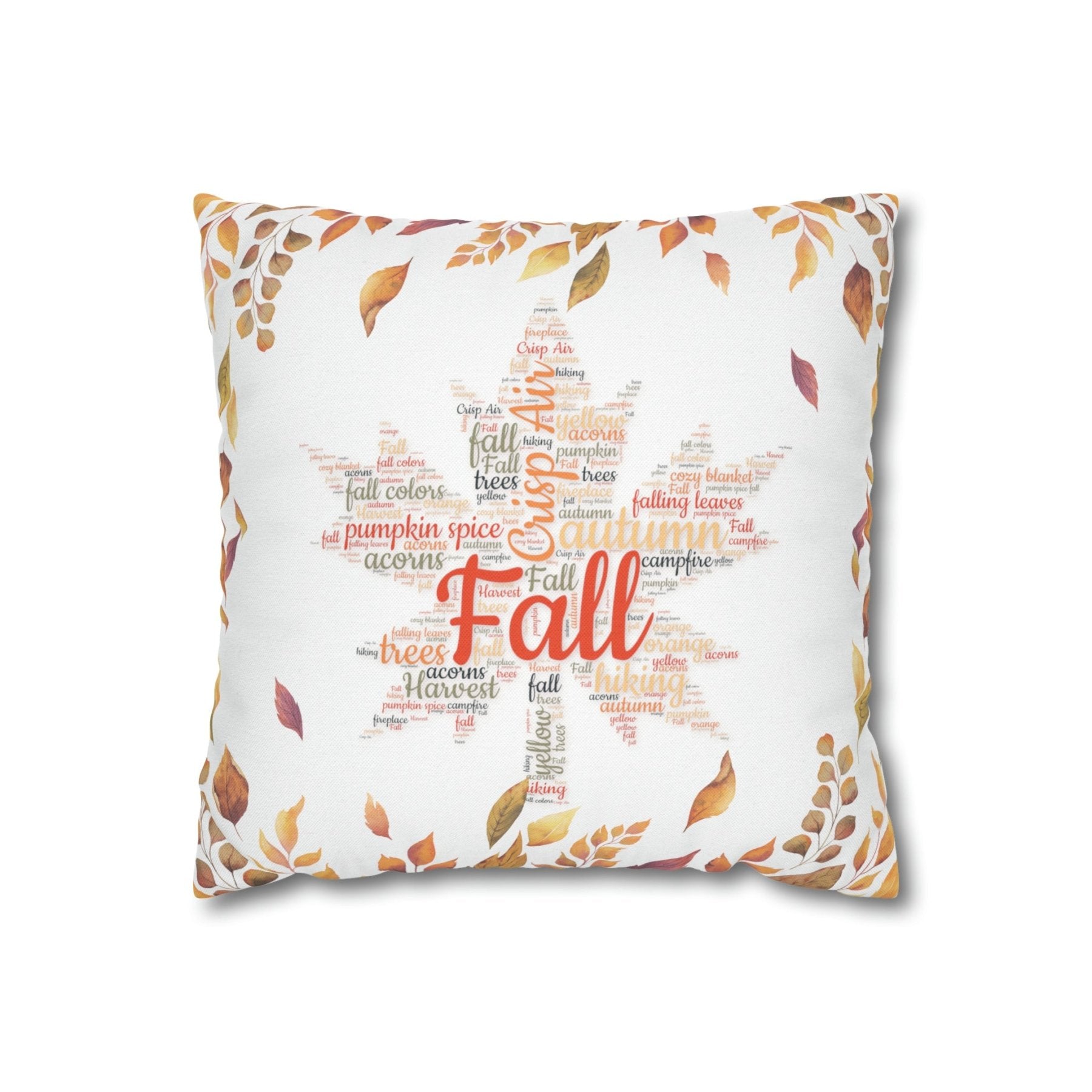 Square Throw Pillow Cover Case Fall Autumn Descriptive Words with Leaves | Janlyn's Crafts